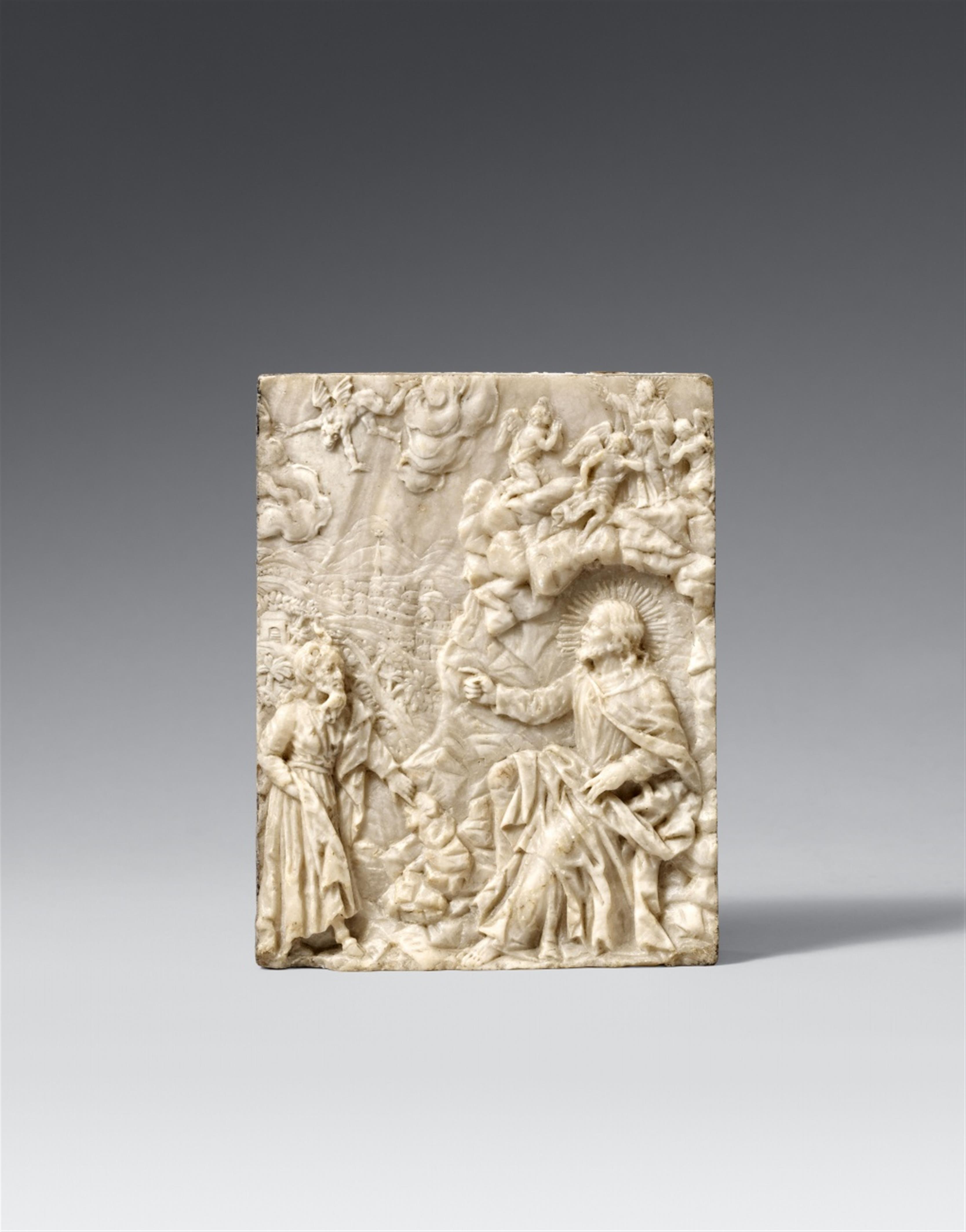 Flemish, 17th century - A 17th century Flemish carved alabaster relief of the Temptation of Christ - image-1
