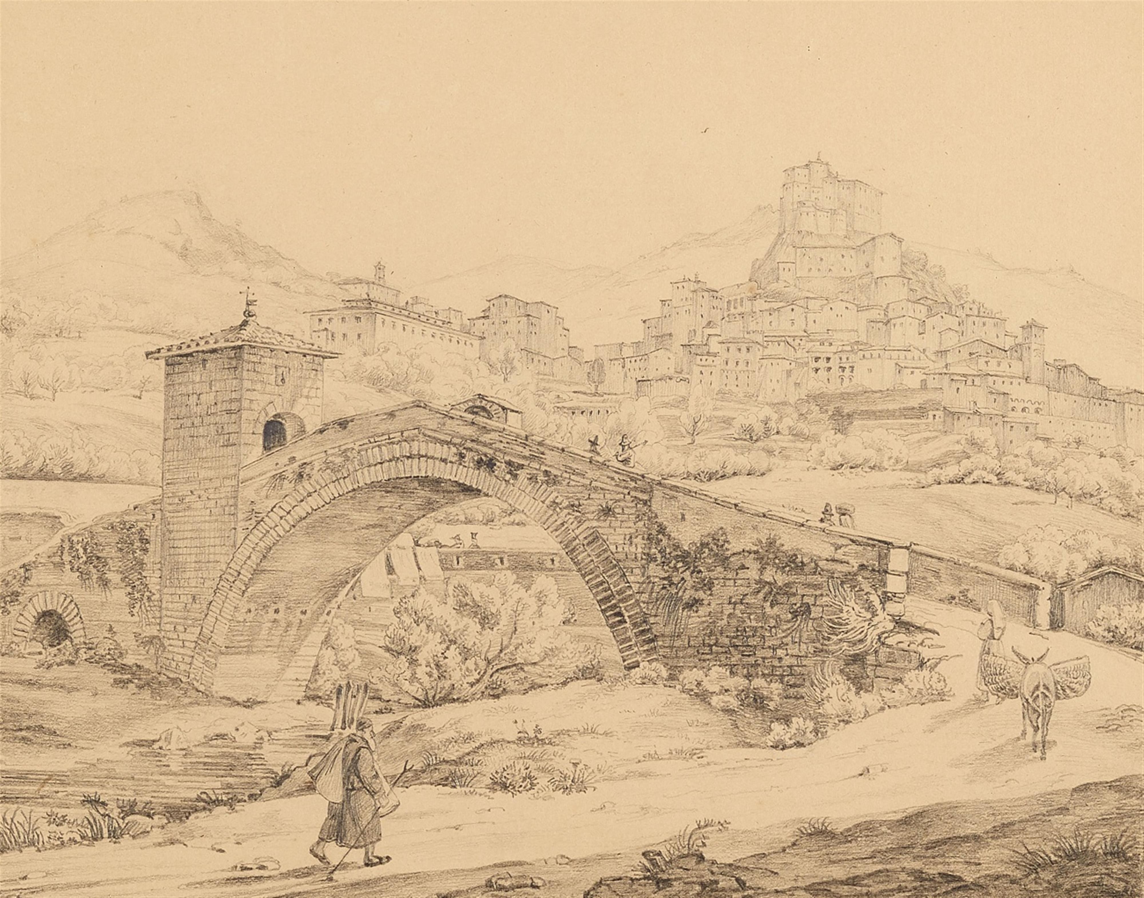 Deutscher Künstler Anfang 19. Jahrhundert - Blick auf Subiaco und die Anio-Brücke - image-1