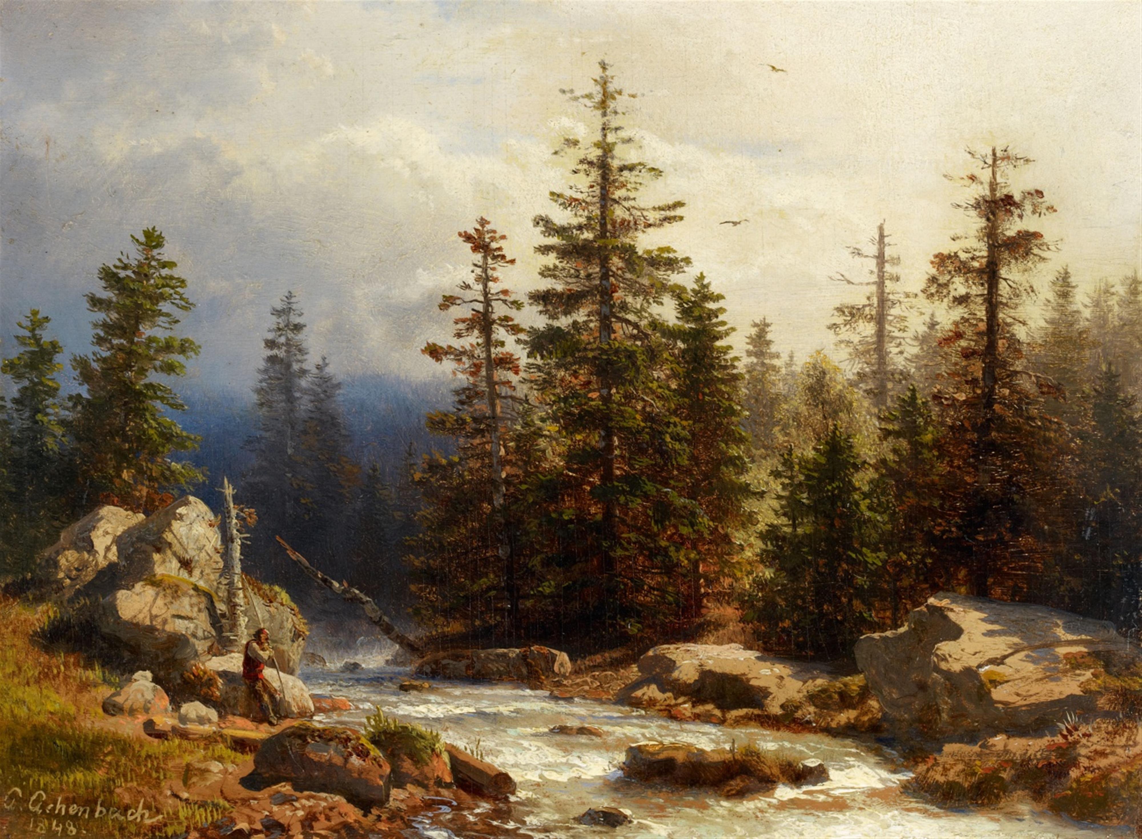 Andreas Achenbach - Forest Landscape with an Angler - image-1