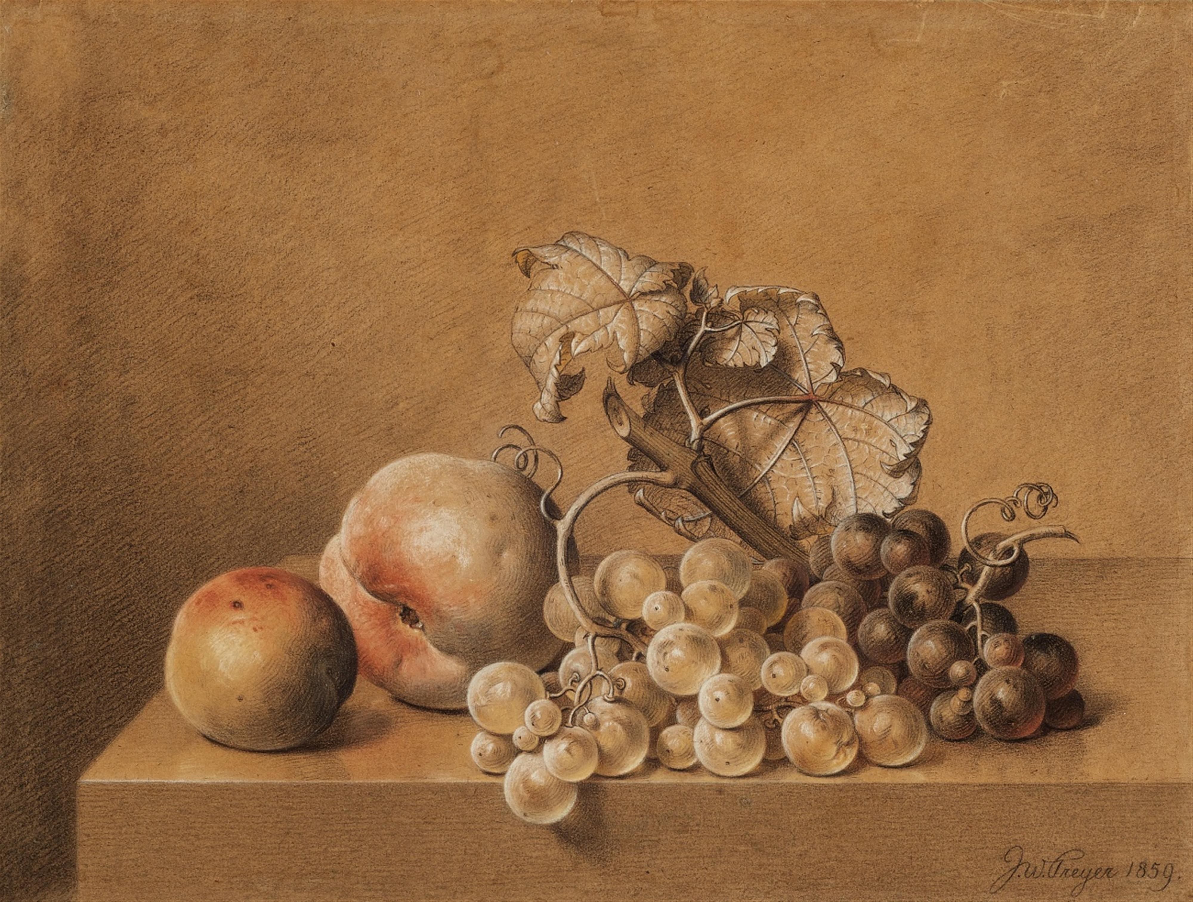 Johann Wilhelm Preyer - Still Life with a Peach and Grapes - image-1