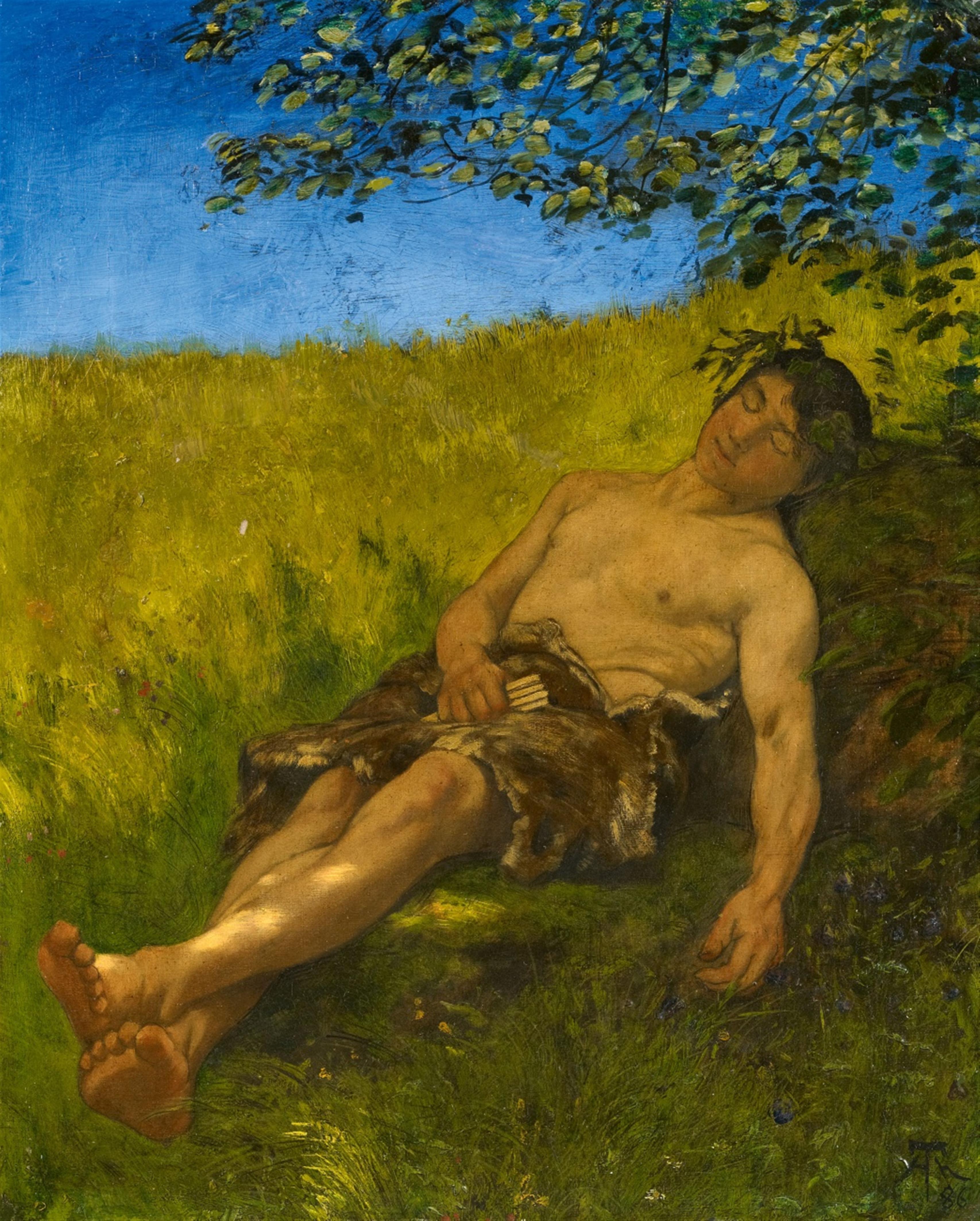 Hans Thoma - A Sleeping Shepherd - image-1