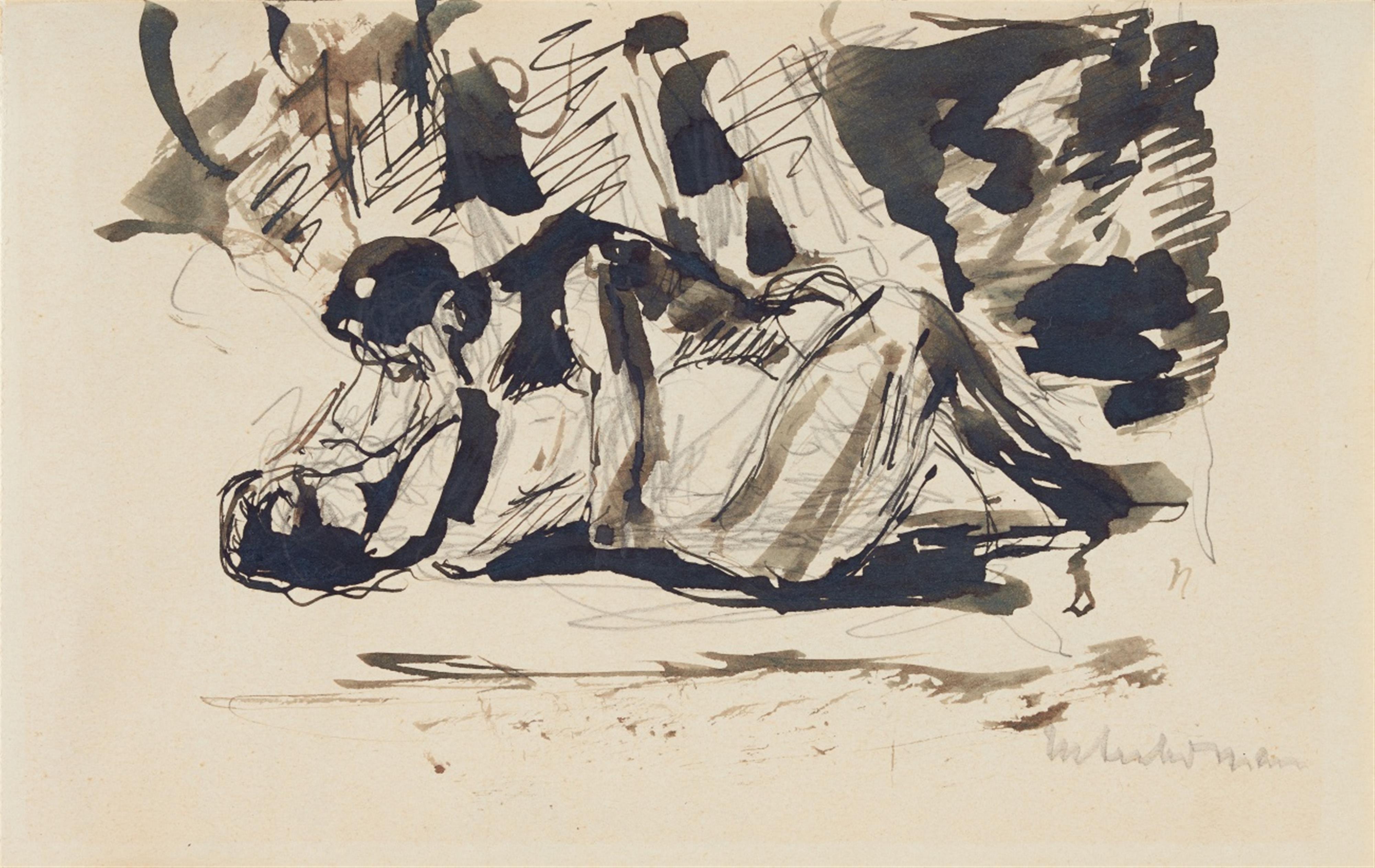 Max Liebermann - Liebespaar. Verso: Bread-cutting scene from J.W. Goethe "Die Leiden des jungen Werther" - image-1