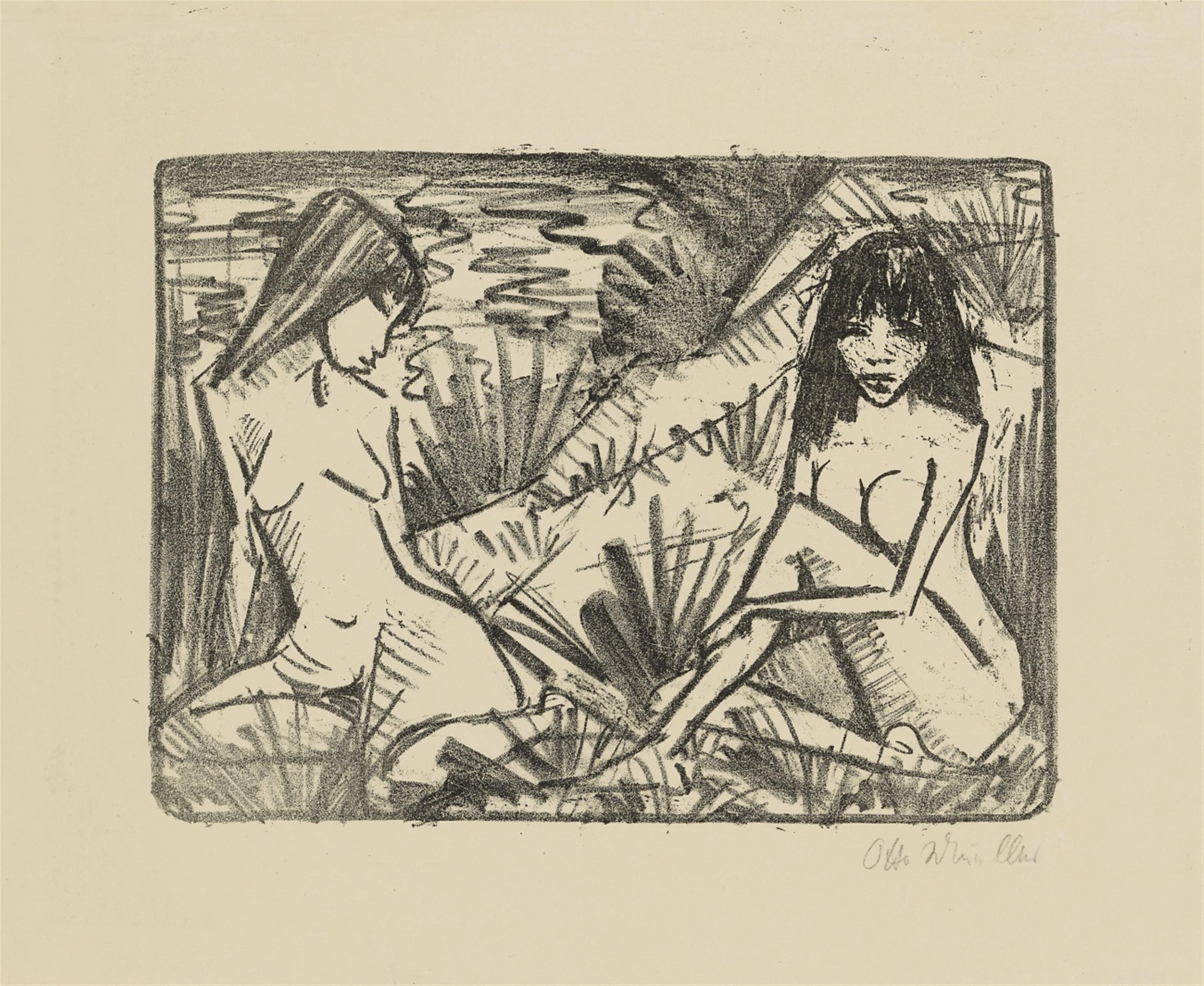 Otto Mueller - Zwei in Dünen sitzende Mädchen 2 (Mädchen am Ufer) - image-1