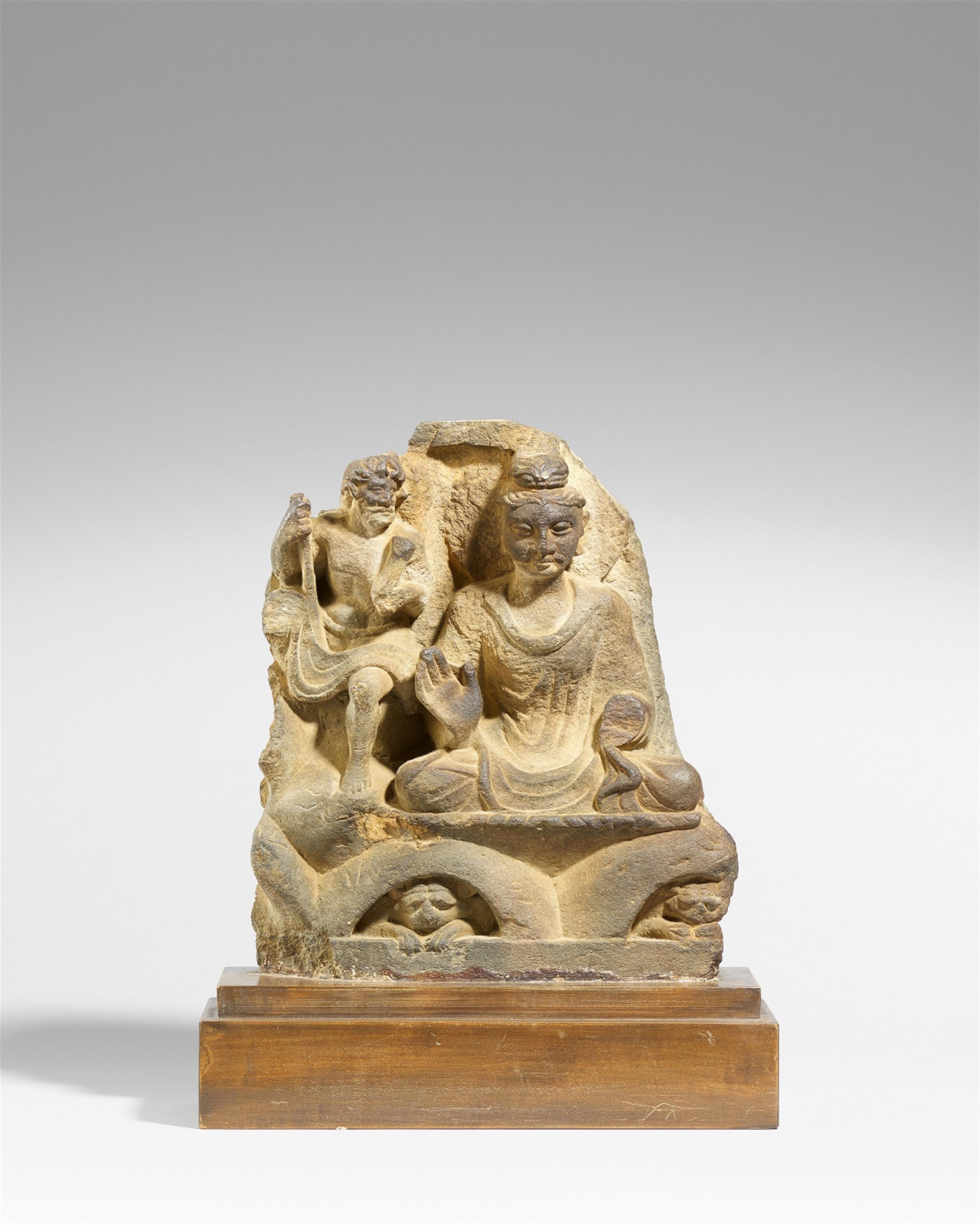 A Gandhara grey stone architectural fragment of a Buddha. 2nd/3rd century - image-1