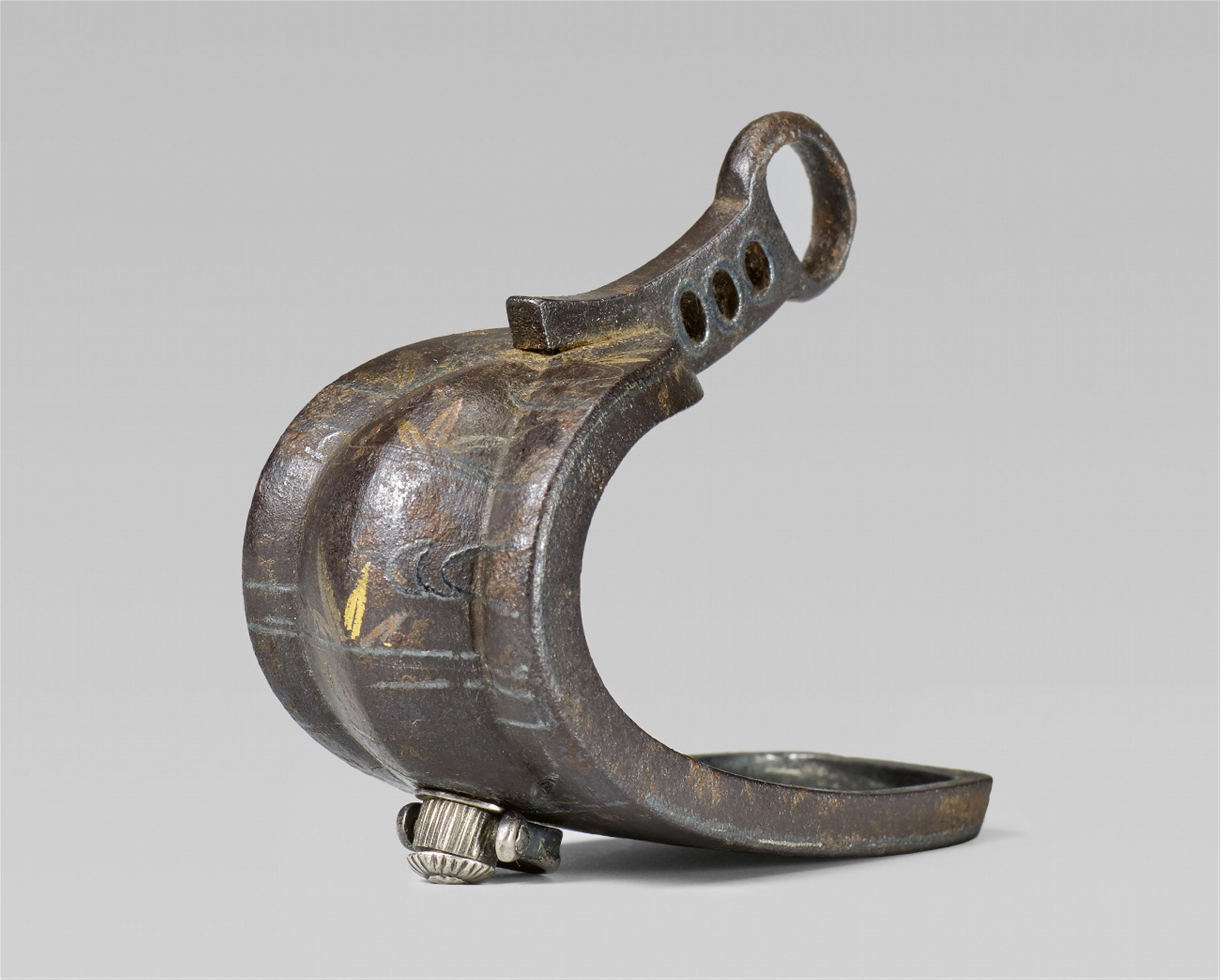 A large iron netsuke of a stirrup. 19th century - image-1