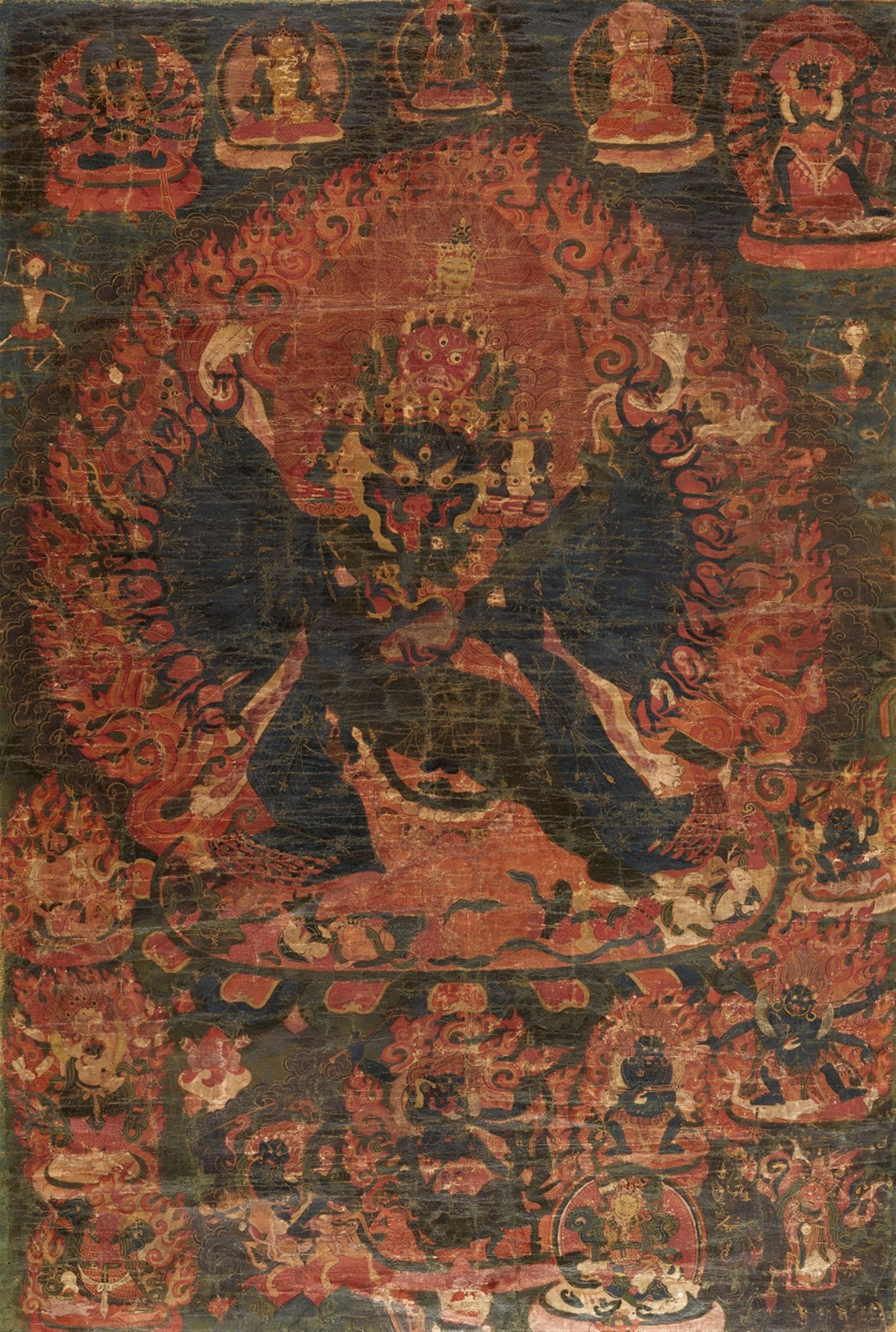 A Tibetan thangka of Vajrabhairava yab-yum. 18th century - image-1