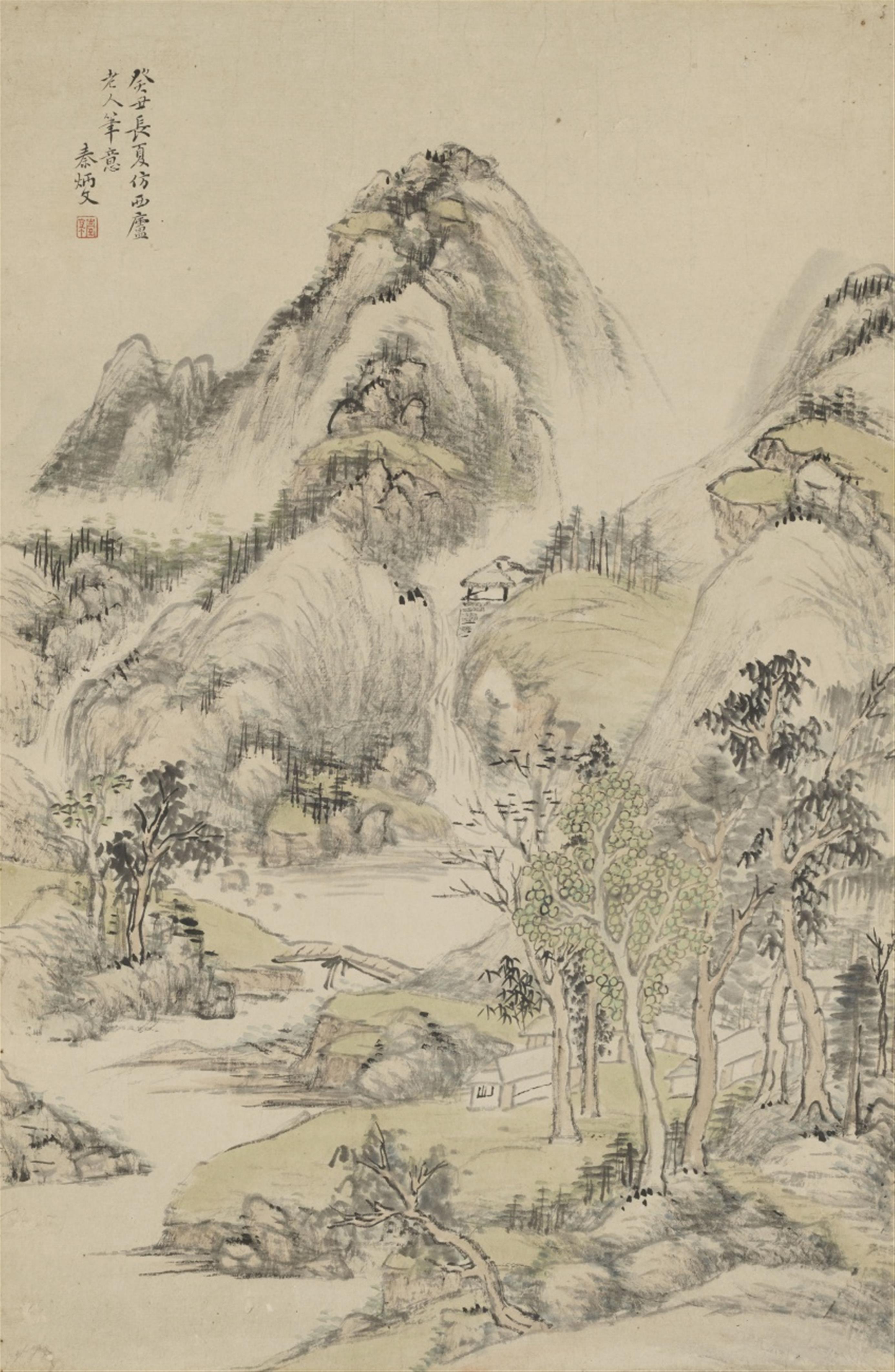 Qin Bingwen - Landschaft. Hängerolle. Tusche und Farben auf Papier. Aufschrift, zyklisch datiert guichou (1853), sign.: Qin Bingwen und Siegel: Yiting und ein weiteres. - image-1