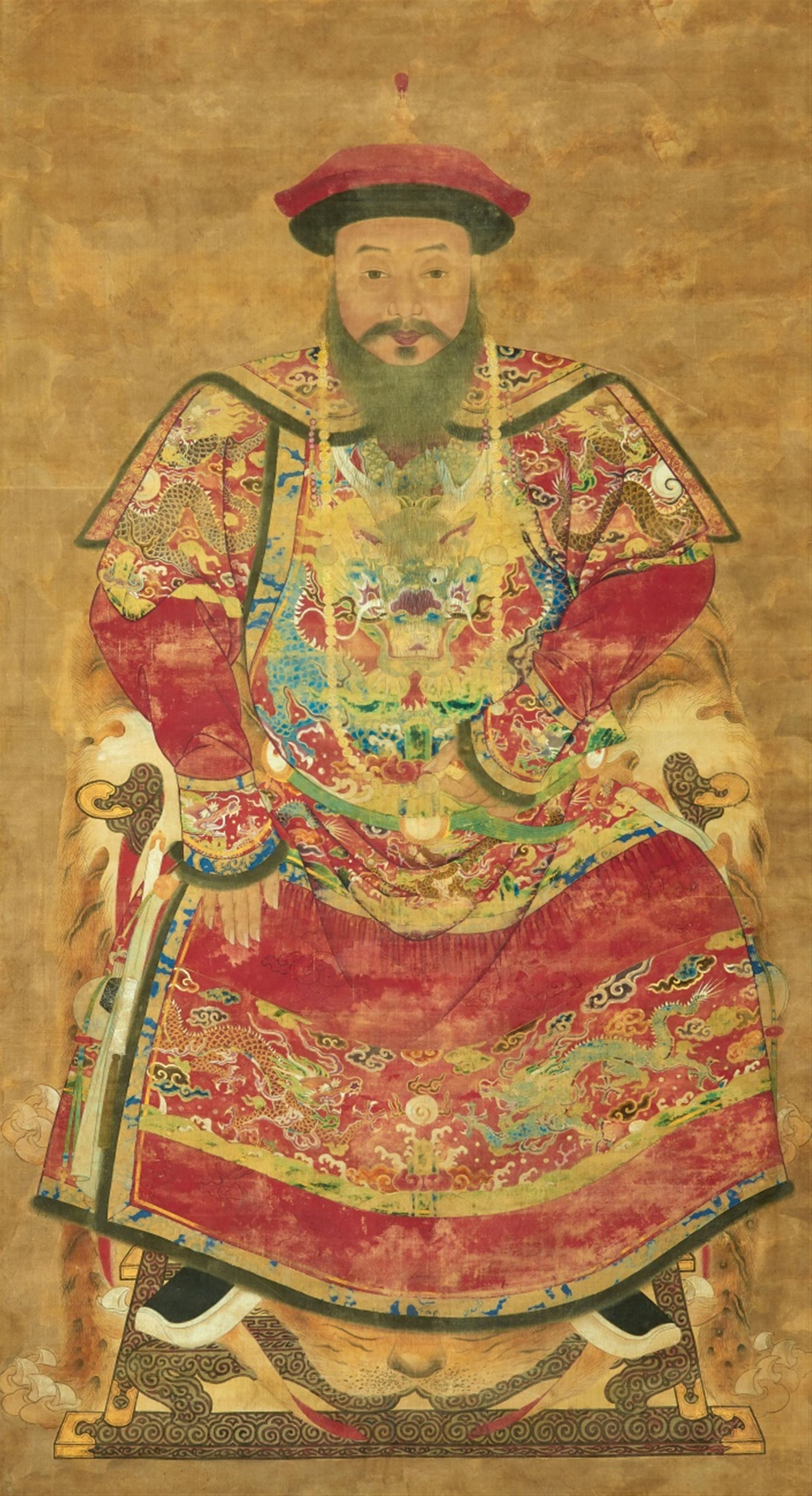 Anonymous painter . 19th century - A portrait of a Manchu dignitary in a formal court robe displaying dragons. Ink and colour on silk. - image-1