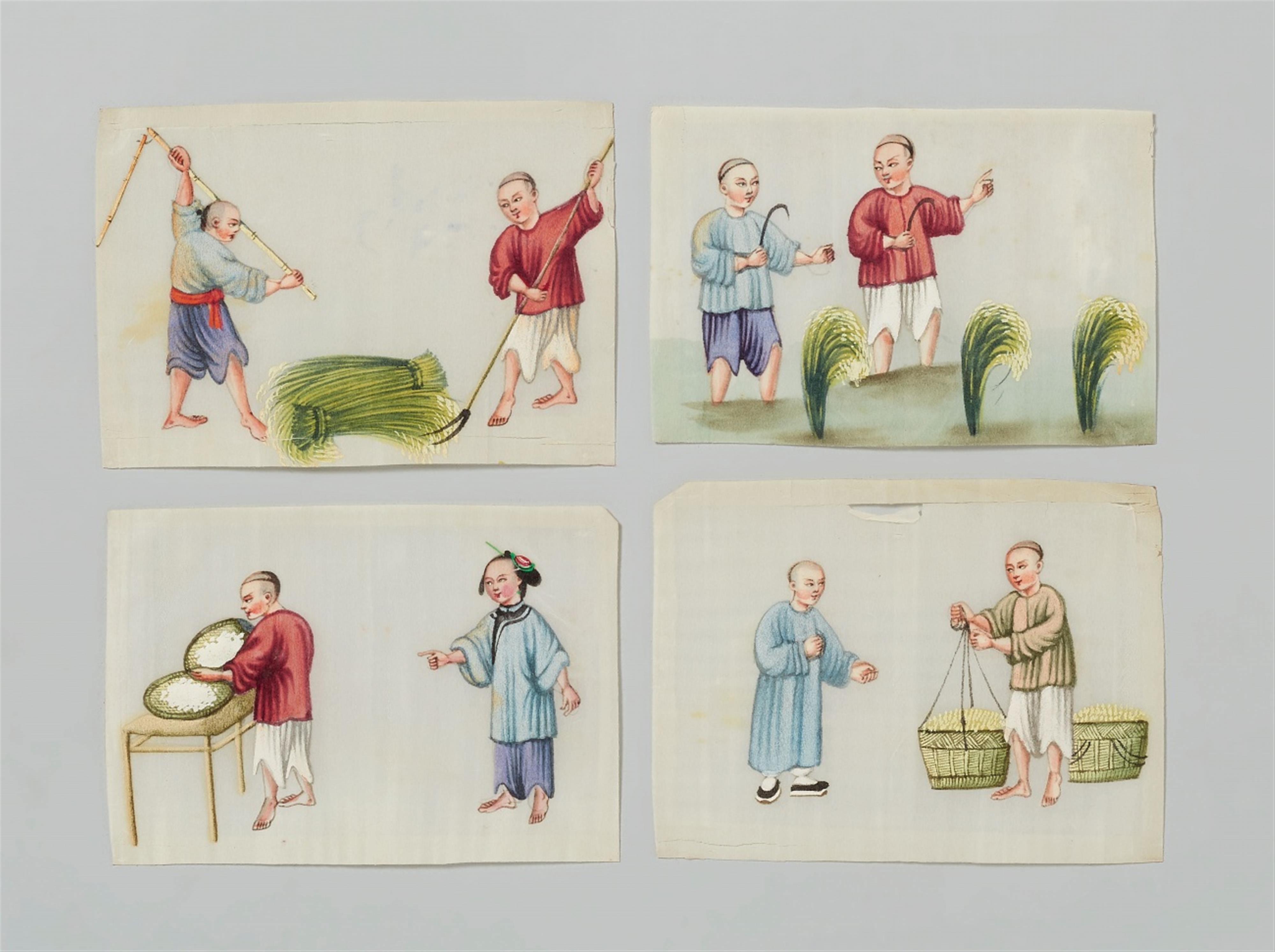 Anonymous painter . Canton. 19th century - Twelve small paintings depicting peasant scenes and different trades. - image-2
