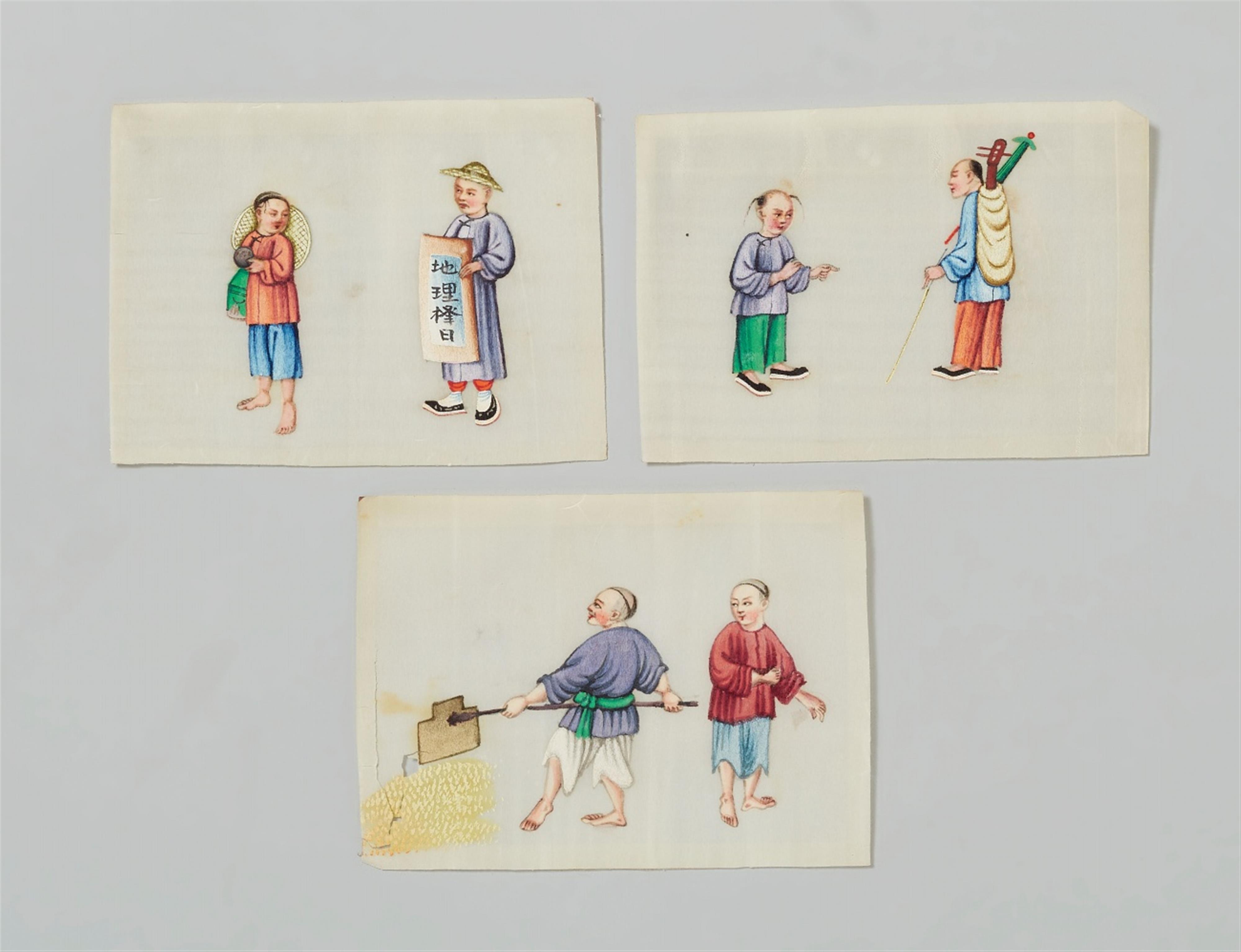 Anonymous painter . Canton. 19th century - Twelve small paintings depicting peasant scenes and different trades. - image-3