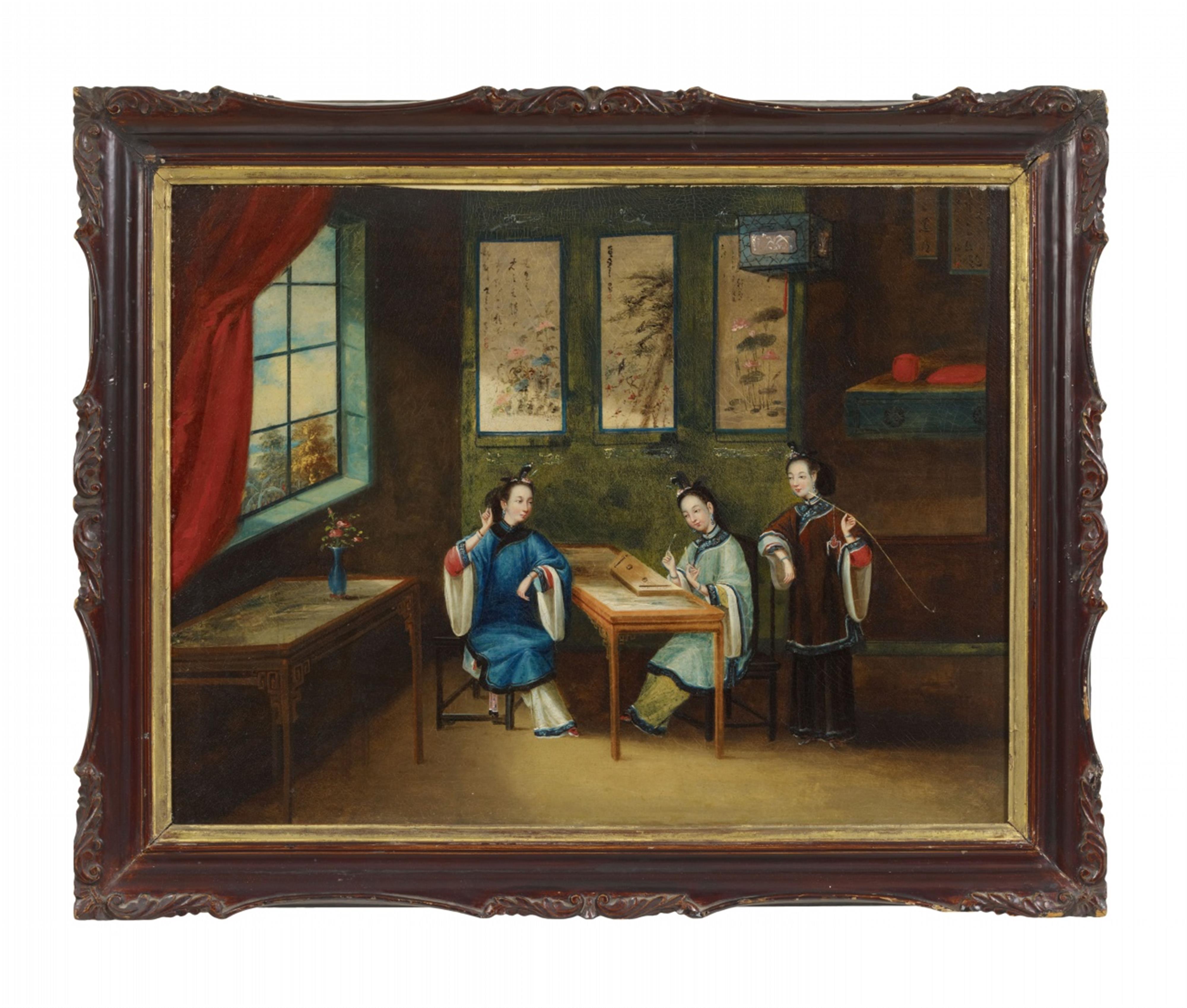 Anonymous painter . 19th century - An interior with two Chinese ladies - image-1