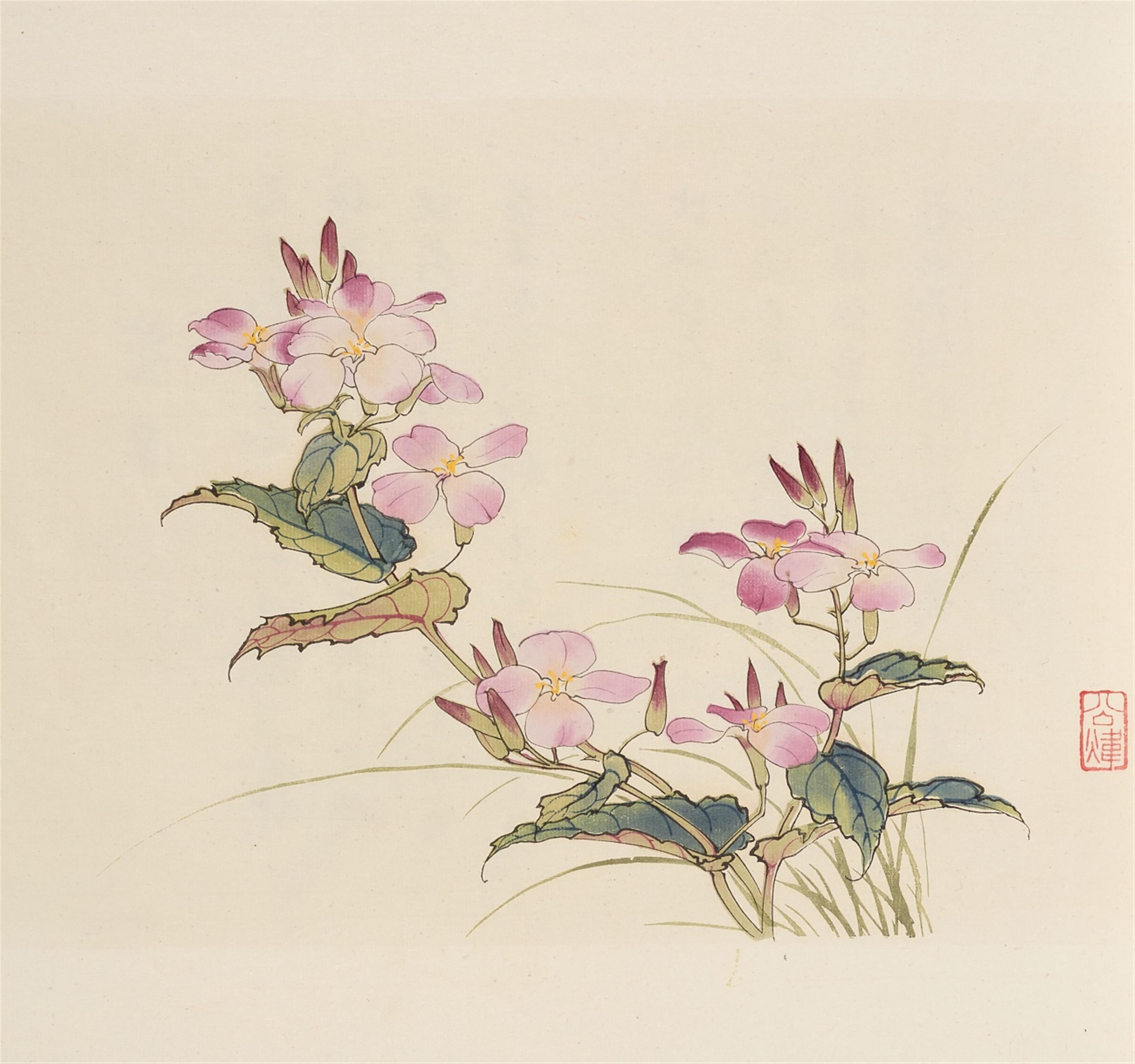 Yu Feian, attributed to
Tian Shiguang and Yu Zhizhen (1915-1995) - One volume of ten titled "Baihua qifang" (A hundred flowers blossom) with ten colour woodblock prints. Rongbaozhai, Beijing 1960, 6th month. - image-3
