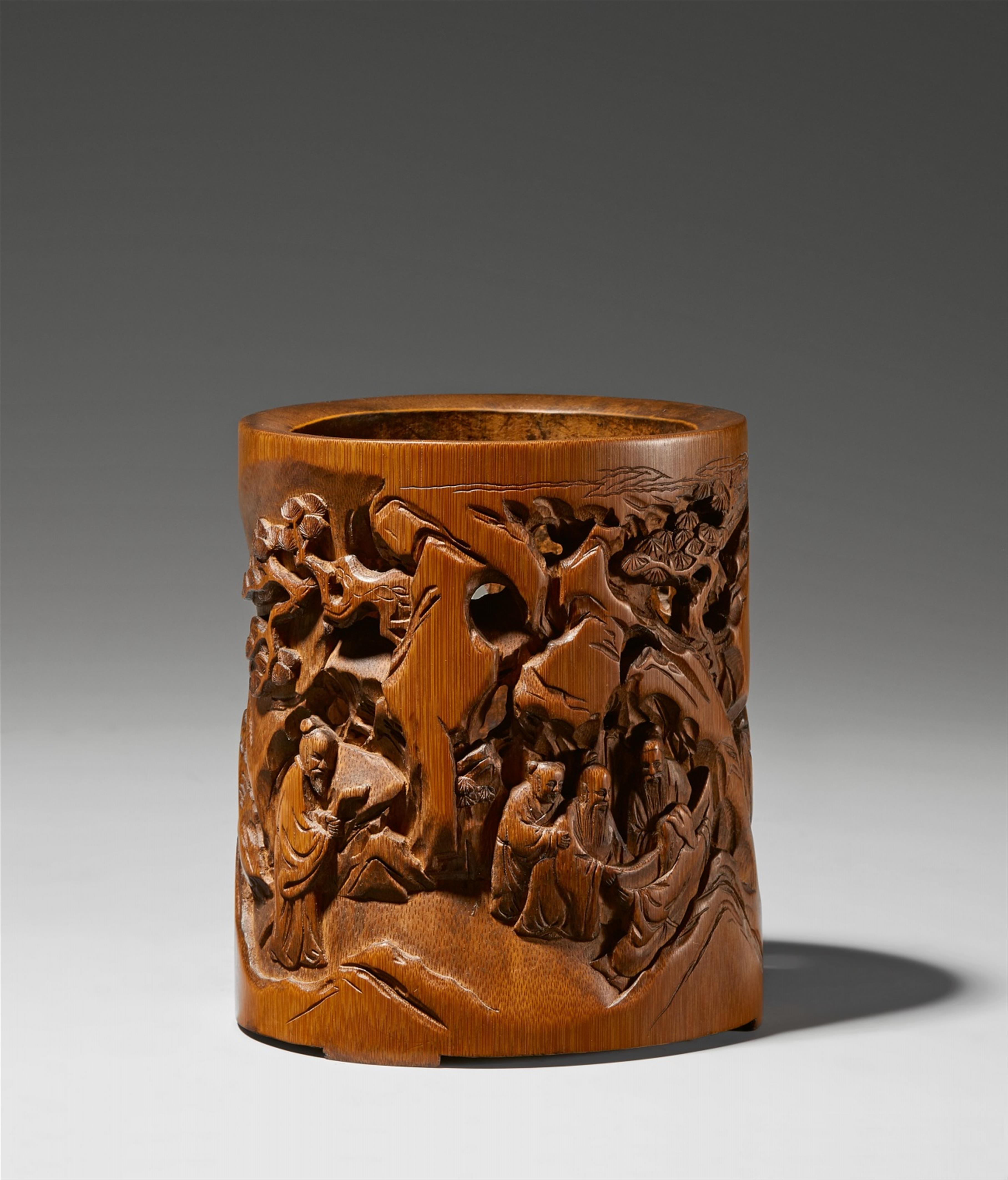 A large bamboo brushpot. 19th/early 20th century - image-1