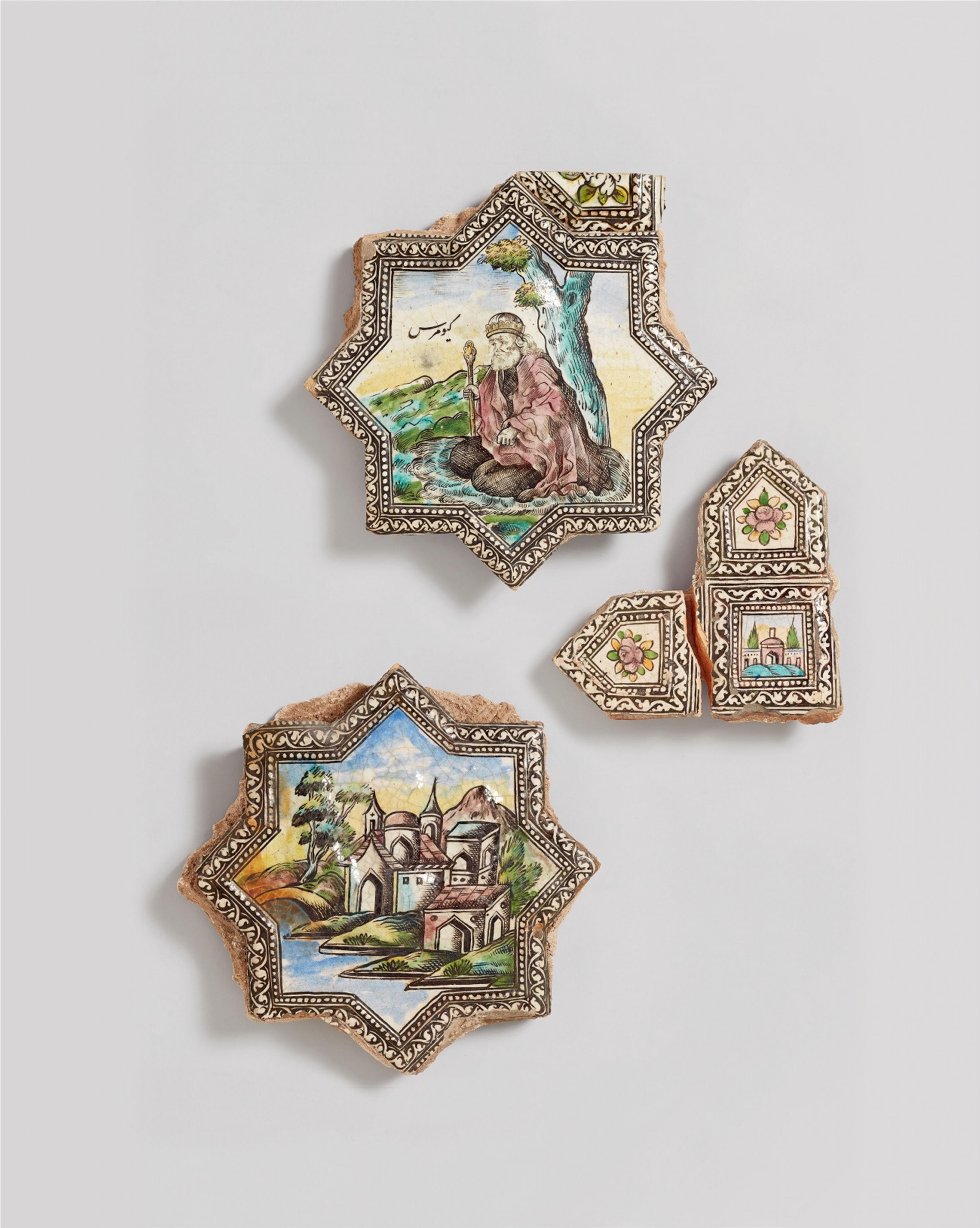 Four Qajar ceramic tiles - image-1
