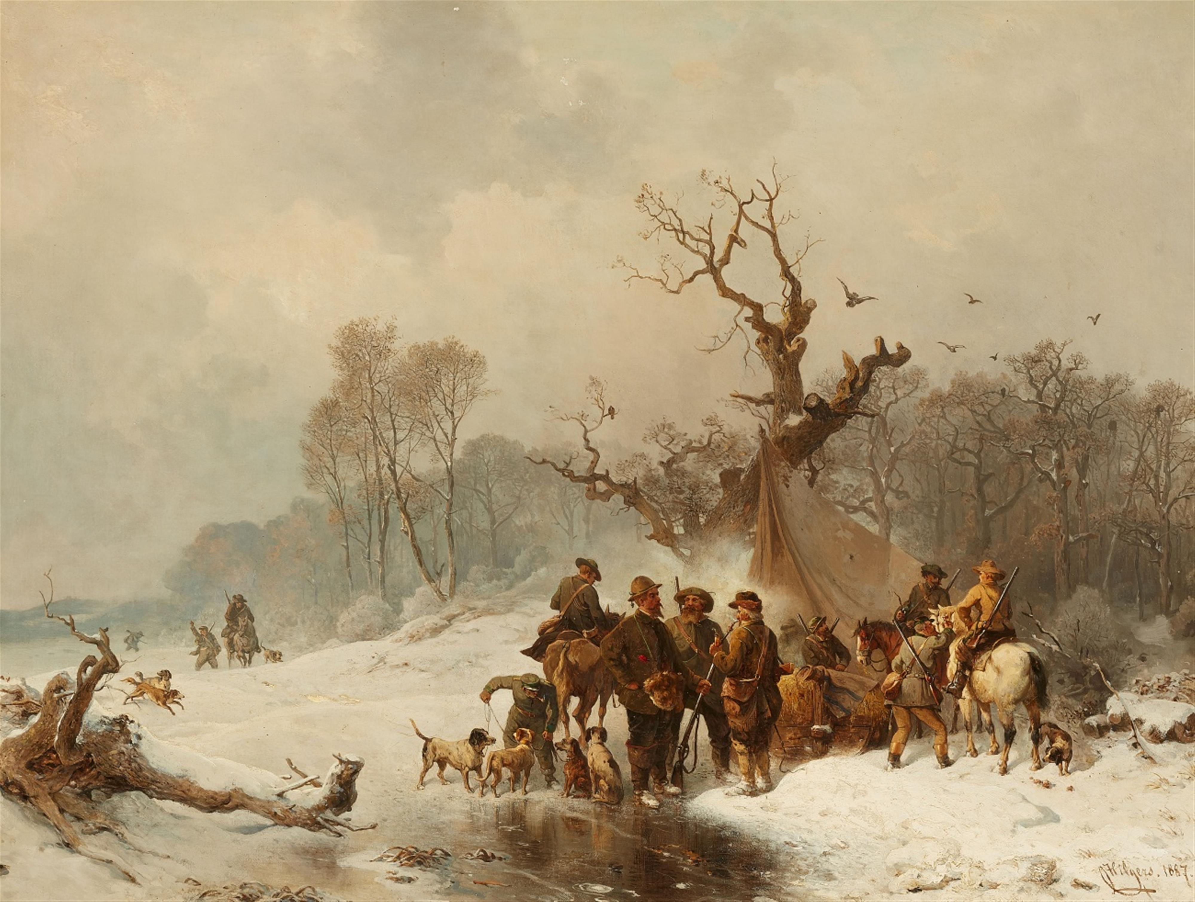 Carl Hilgers - Snowy Scene with a Hunters' Camp - image-1