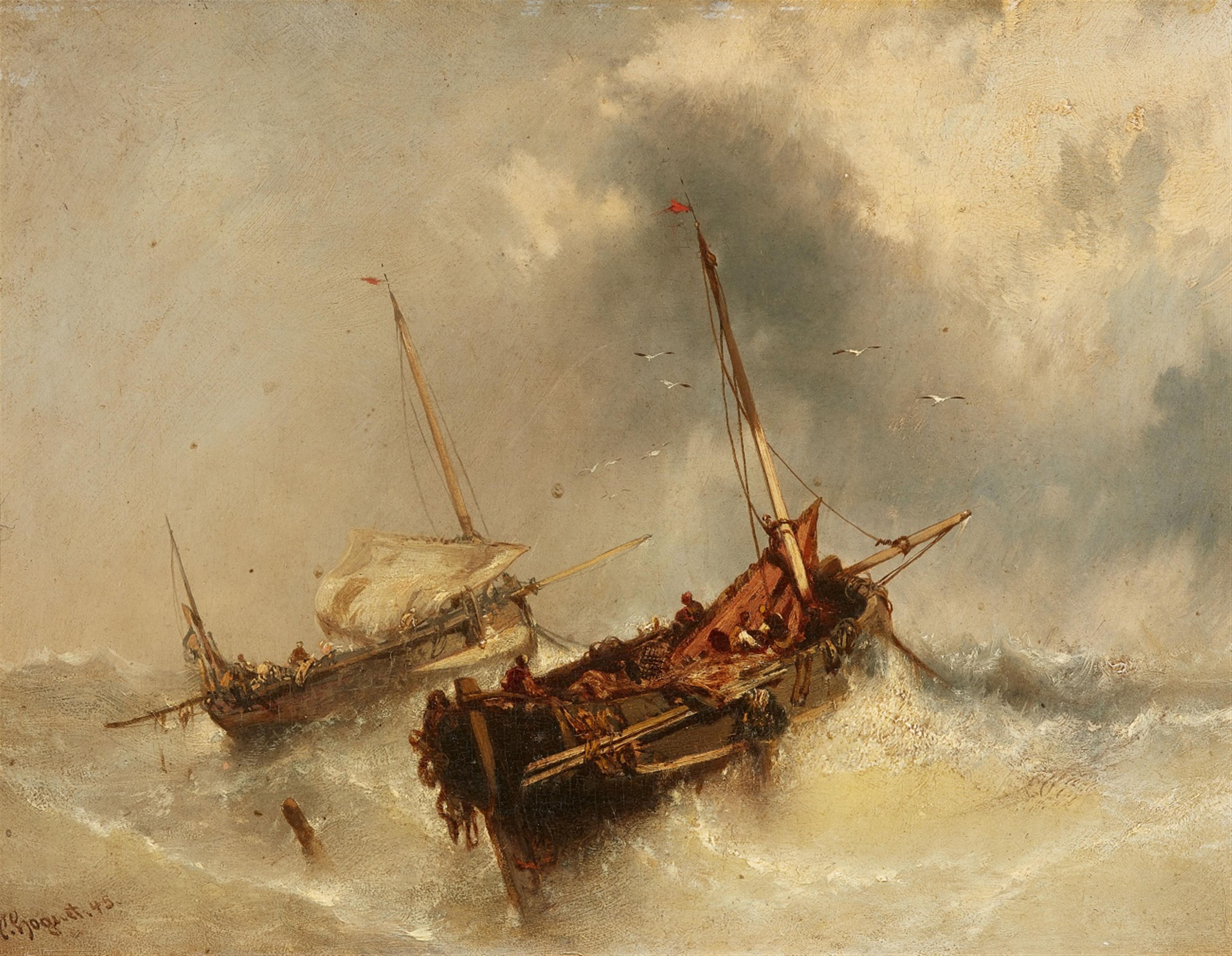 Charles Hoguet - Two Sailing Ships in Rough Seas - image-1