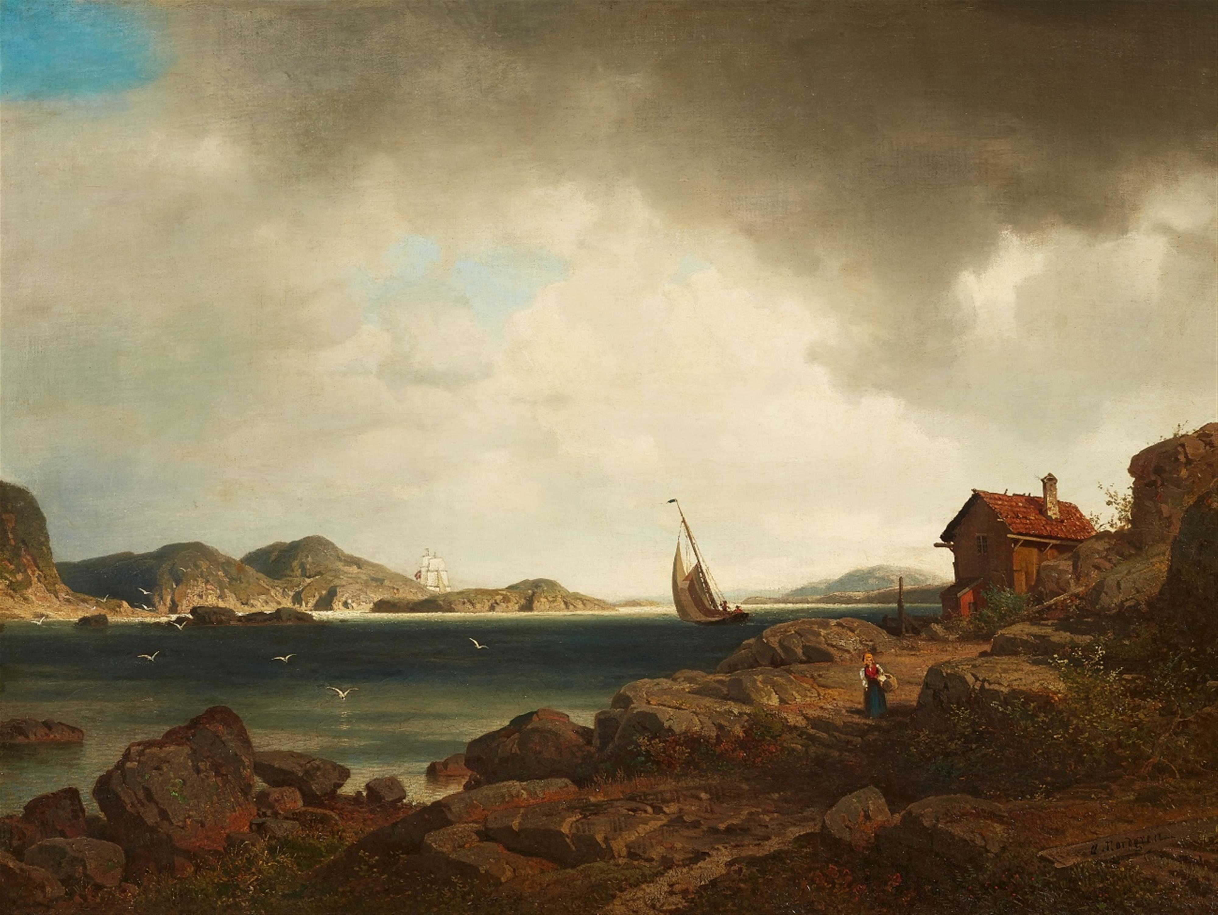 Axel Wilhelm Nordgren - Scandinavian Coastal Landscape with Sailing Ships - image-1