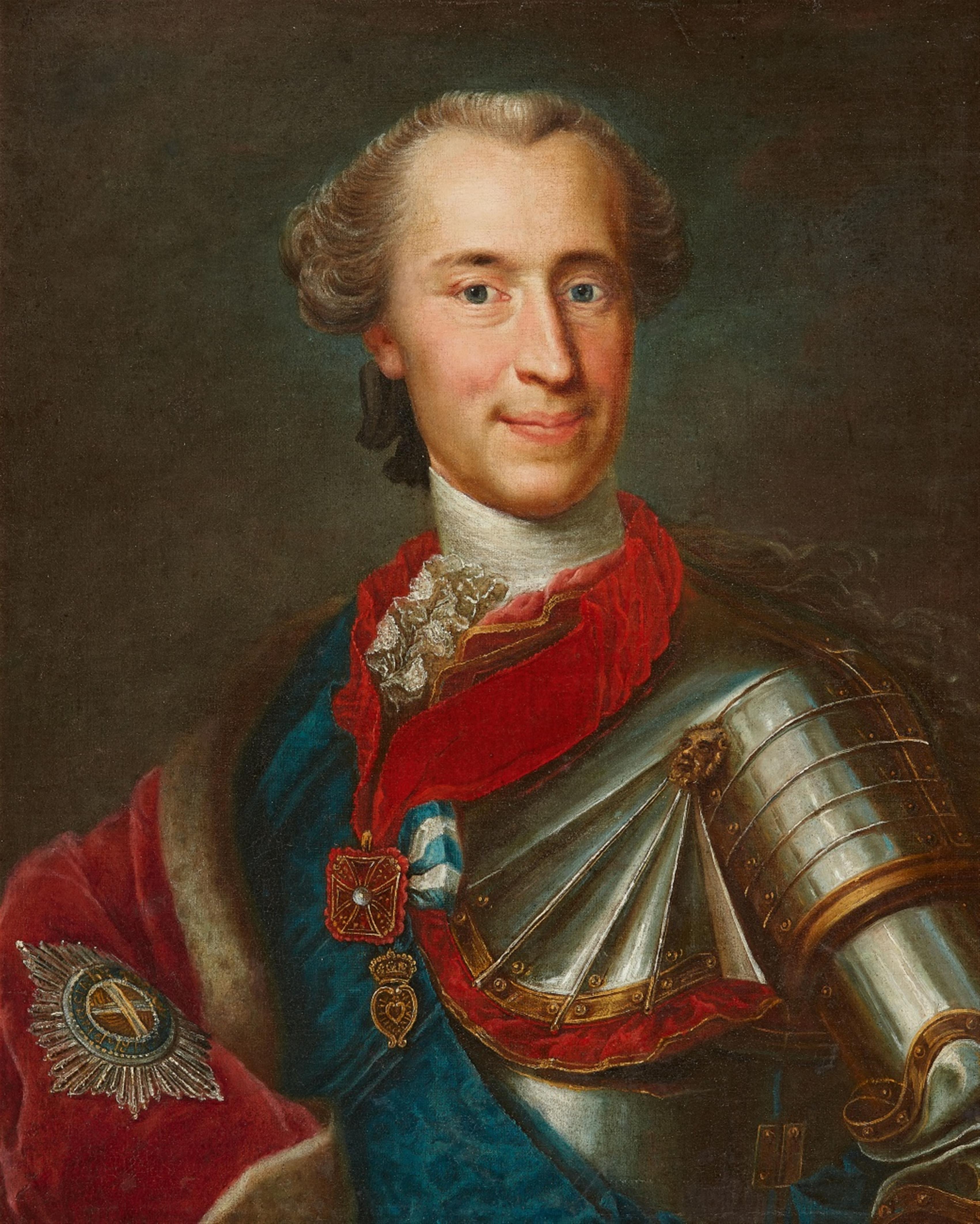 German School mid 18th century - Portrait of a Gentleman in a Breastplate and a Blue Sash - image-1