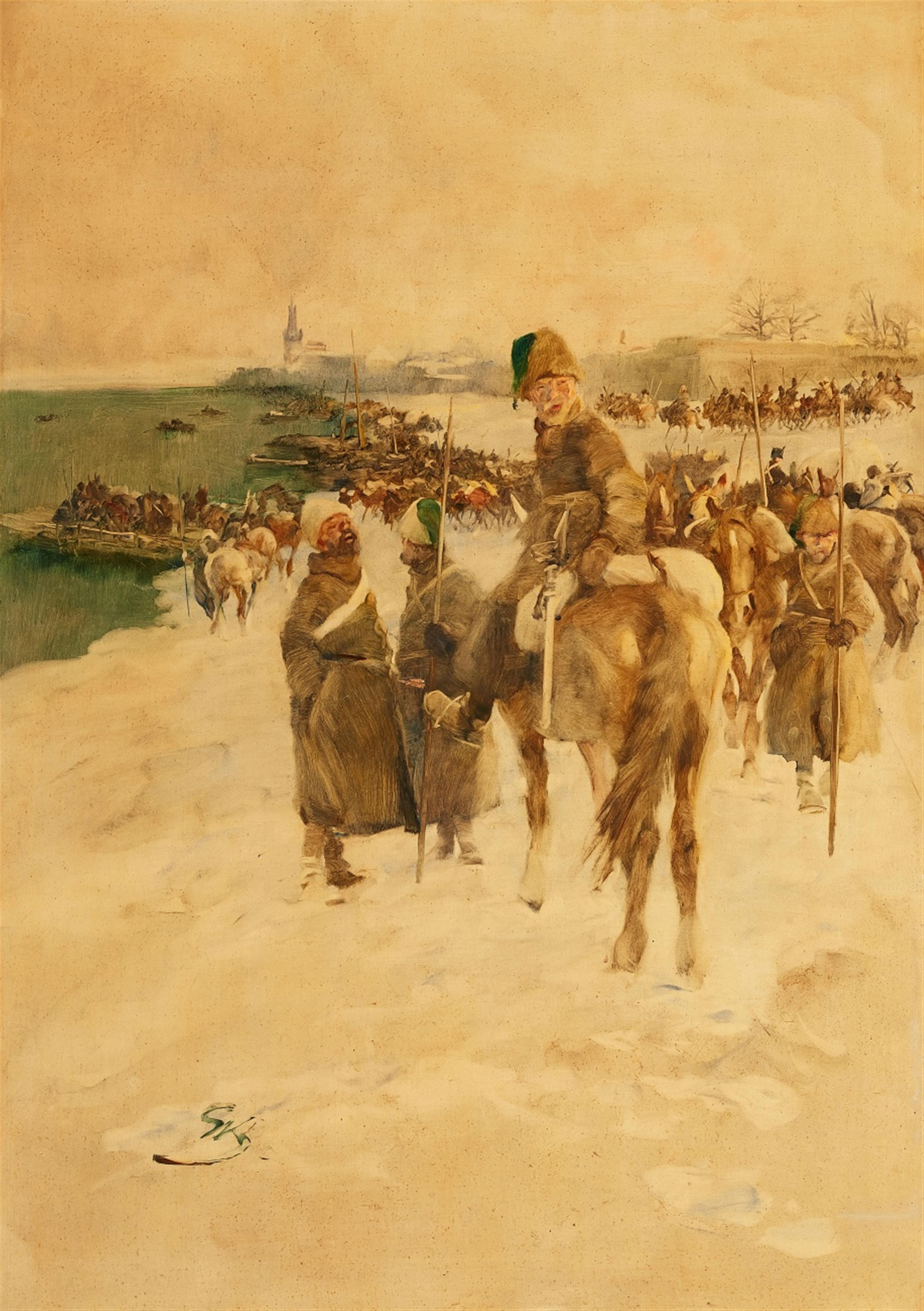 Wilhelm Schreuer - Russische Soldaten überqueren den Rhein bei Düsseldorf im Januar 1814 - image-1