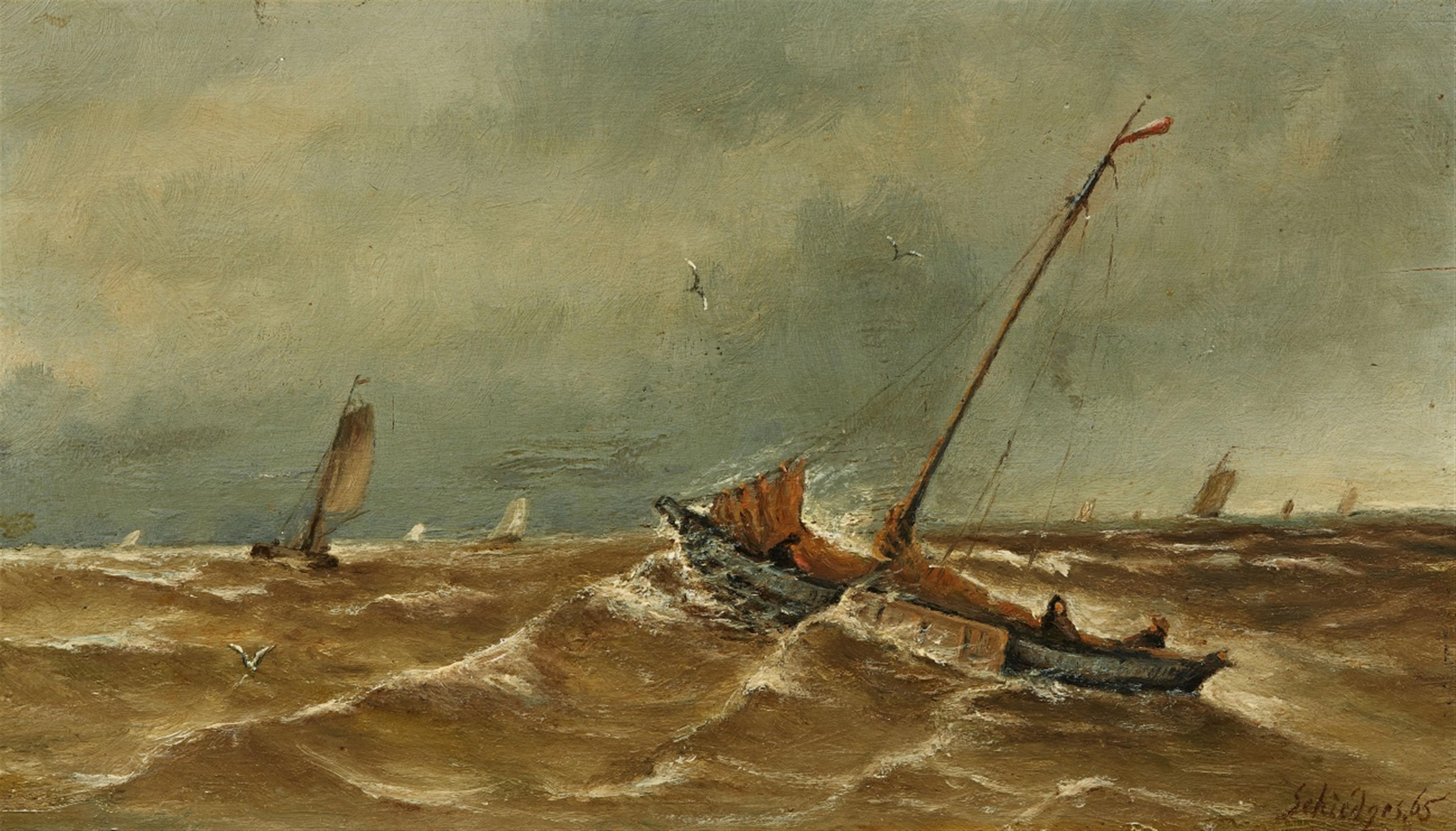 Petrus Paulus Schiedges - Sailing Ships in Rough Seas - image-1