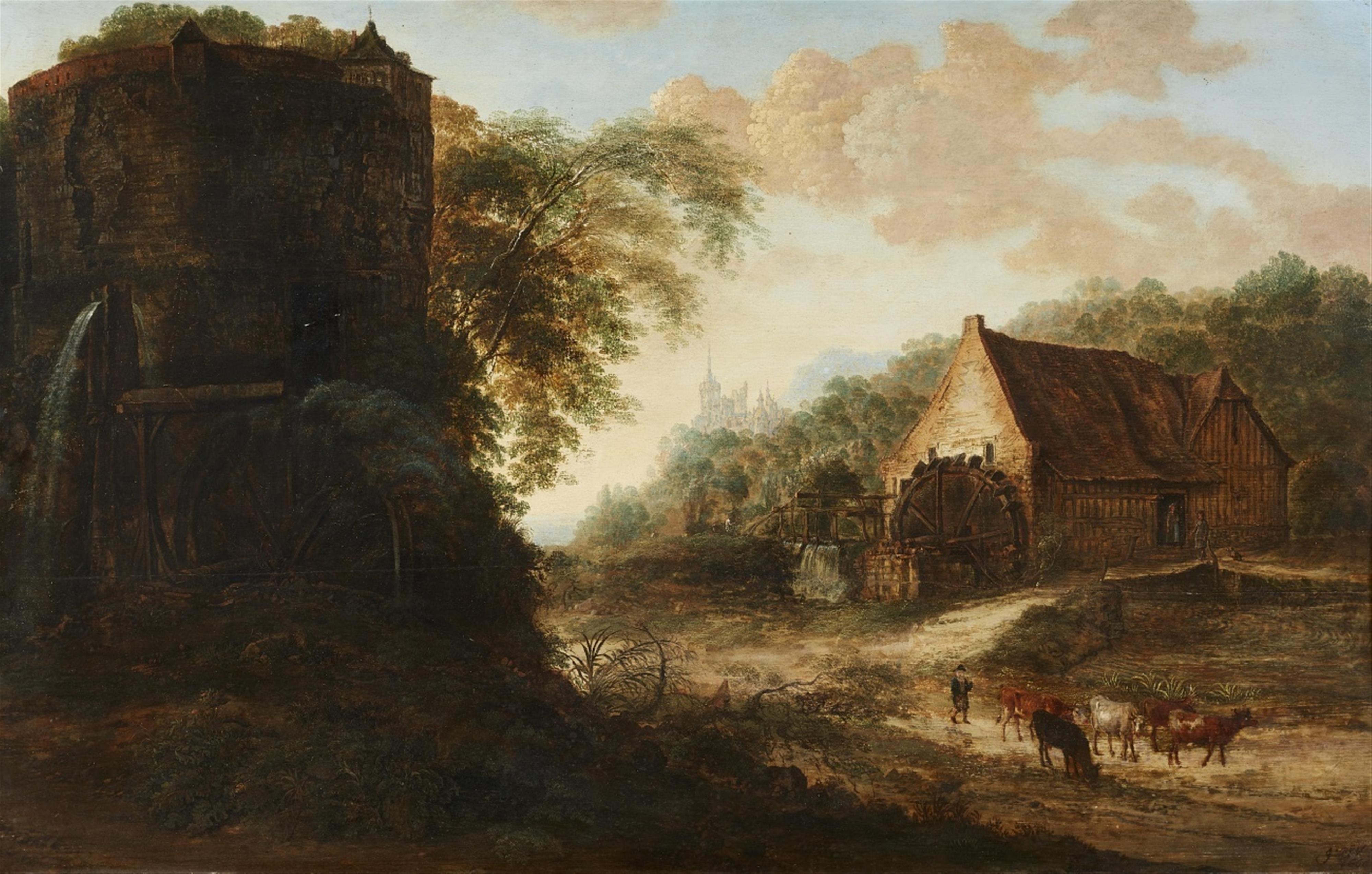 Gillis Neyts - Landschaft mit Wassermühle und Turm - image-1