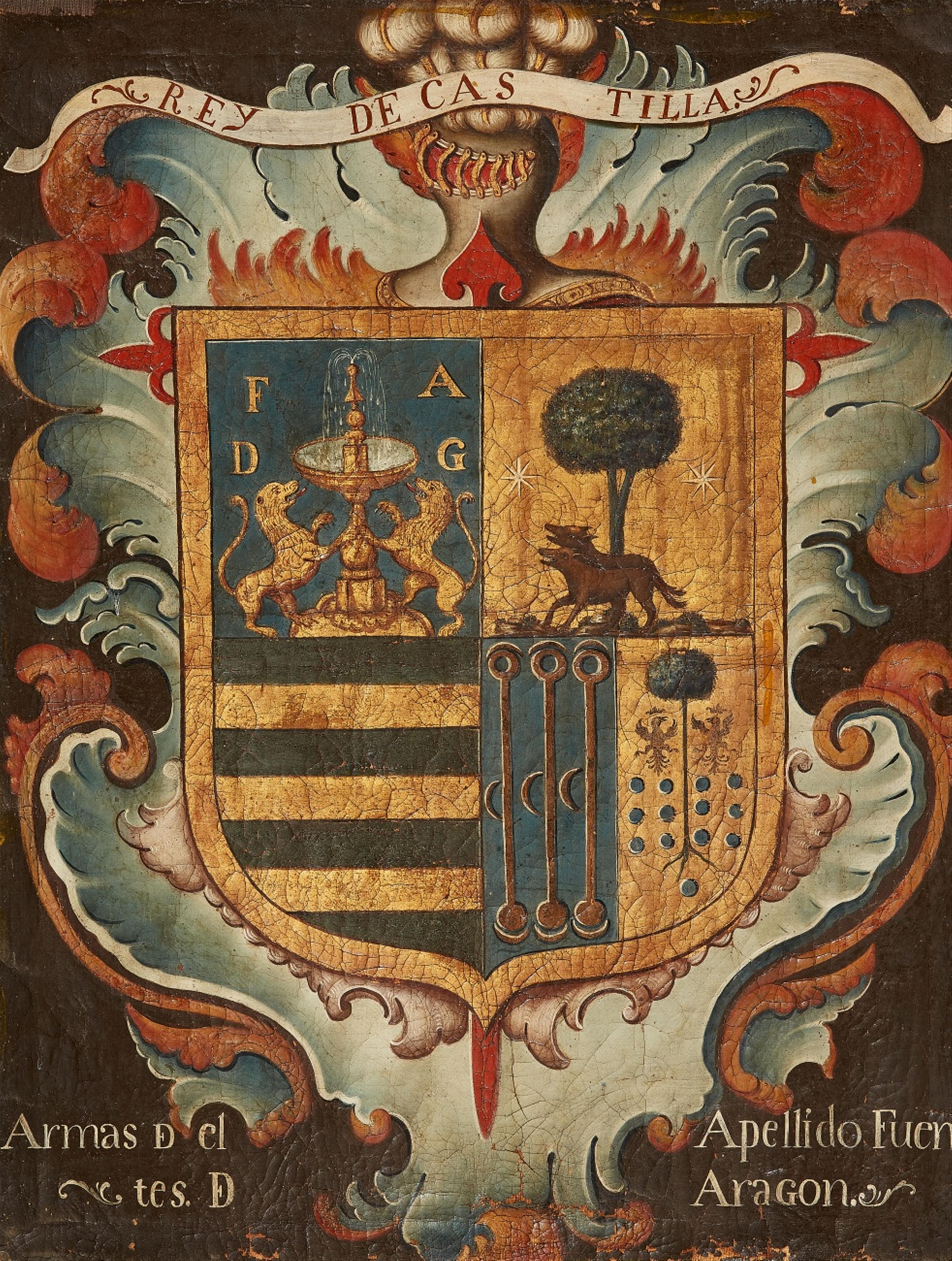 Spanischer Meister des 18. Jahrhunderts - Wappenschild "Rey de Castilla / Armas D cl Apellido Fuen / tes D Aragon" - image-1