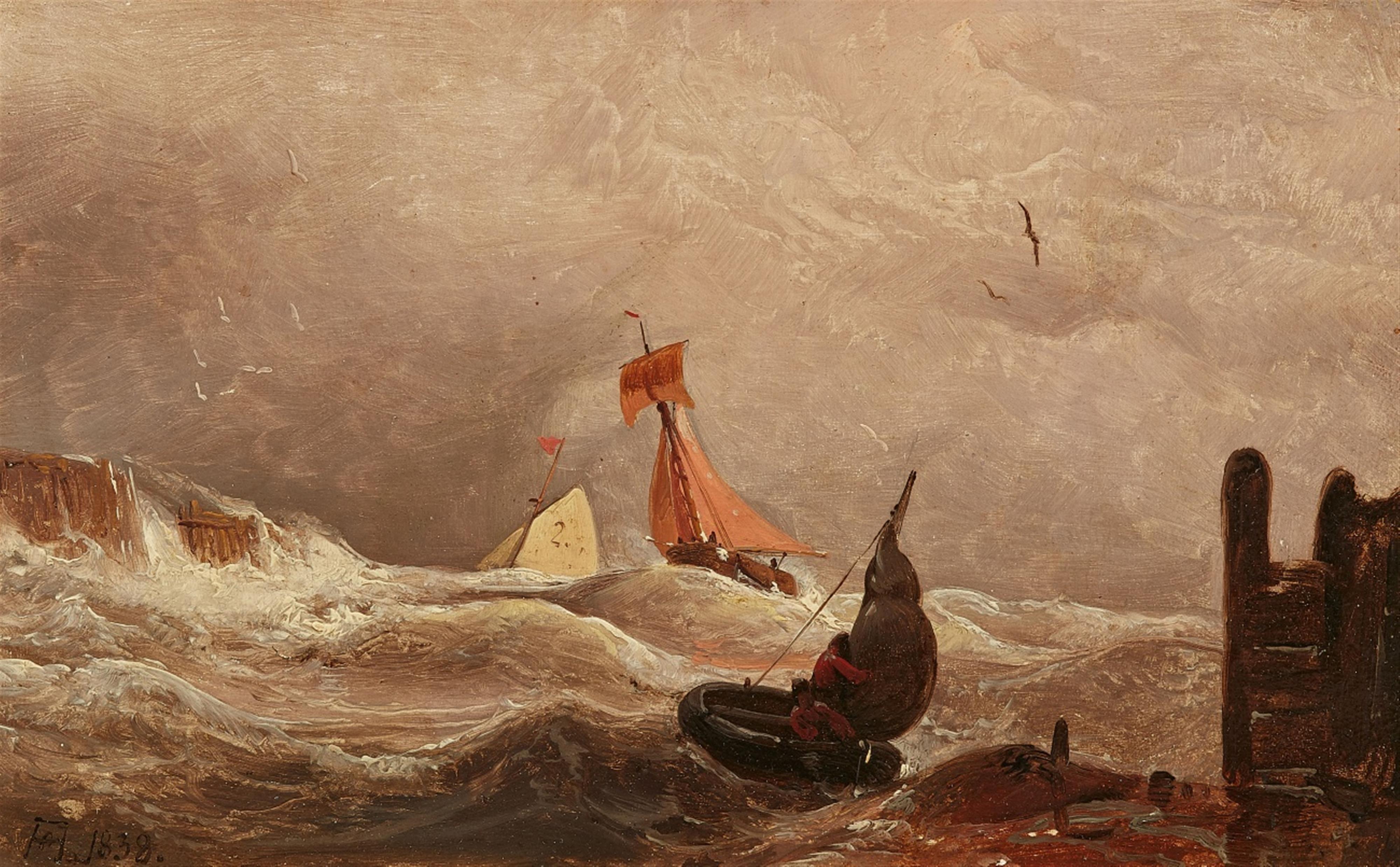 Andreas Achenbach - Oil Study - Stormy Seas - image-1