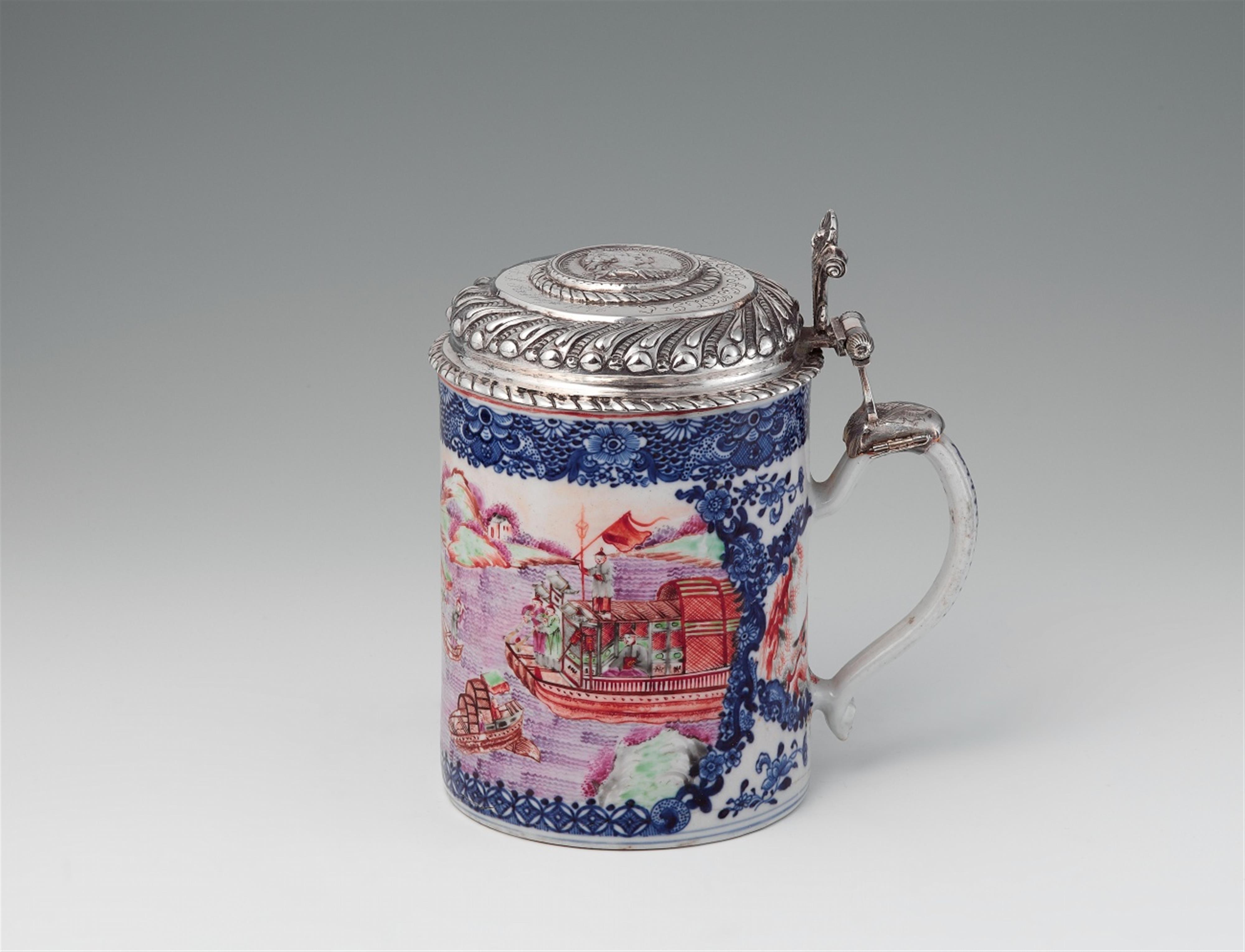 A silver mounted Quianlong porcelain tankard - image-1