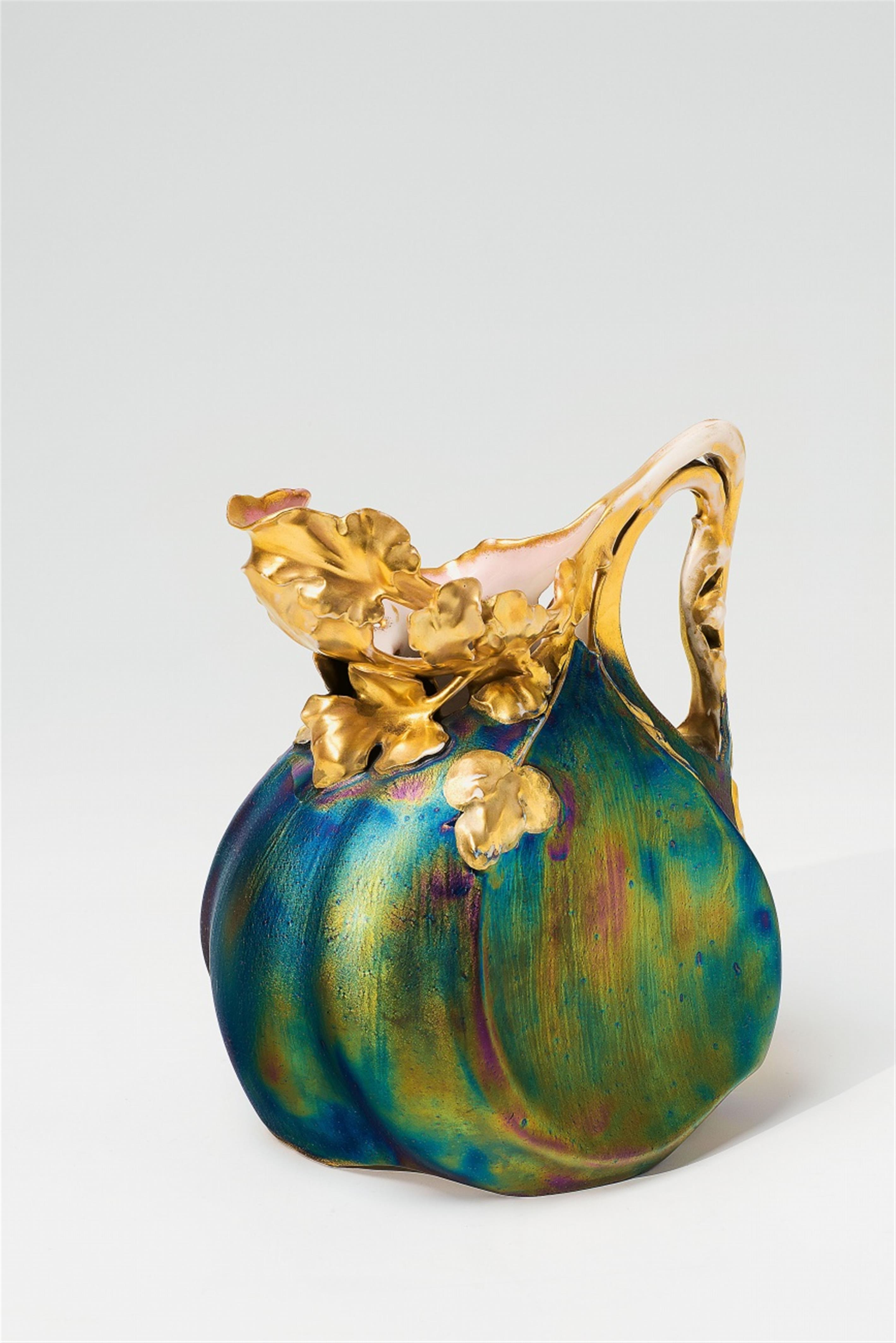 A Jugenstil porcelain vase with blue and green lustre decor - image-1
