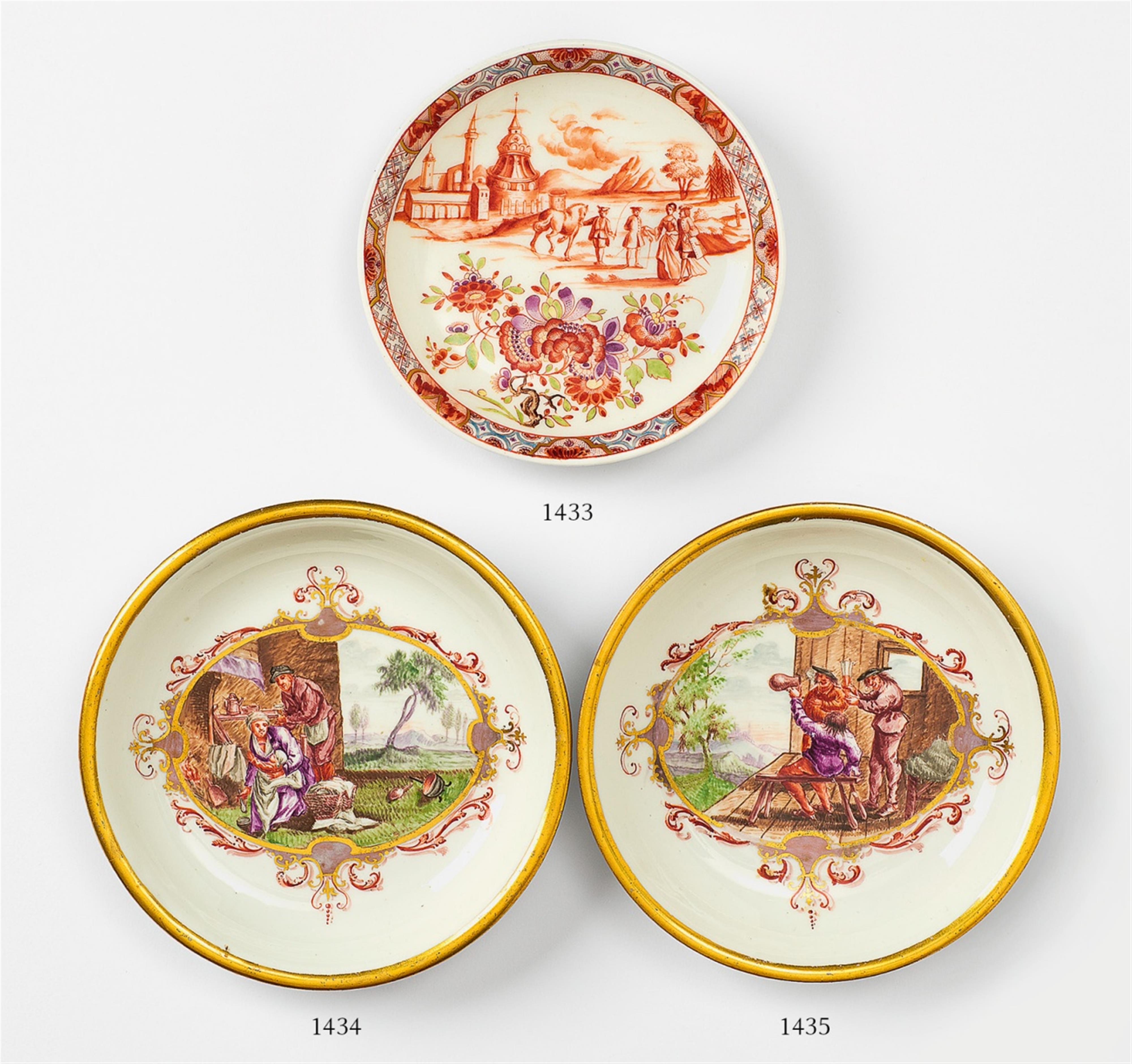 A Meissen porcelain saucer with a peasant scene - image-1