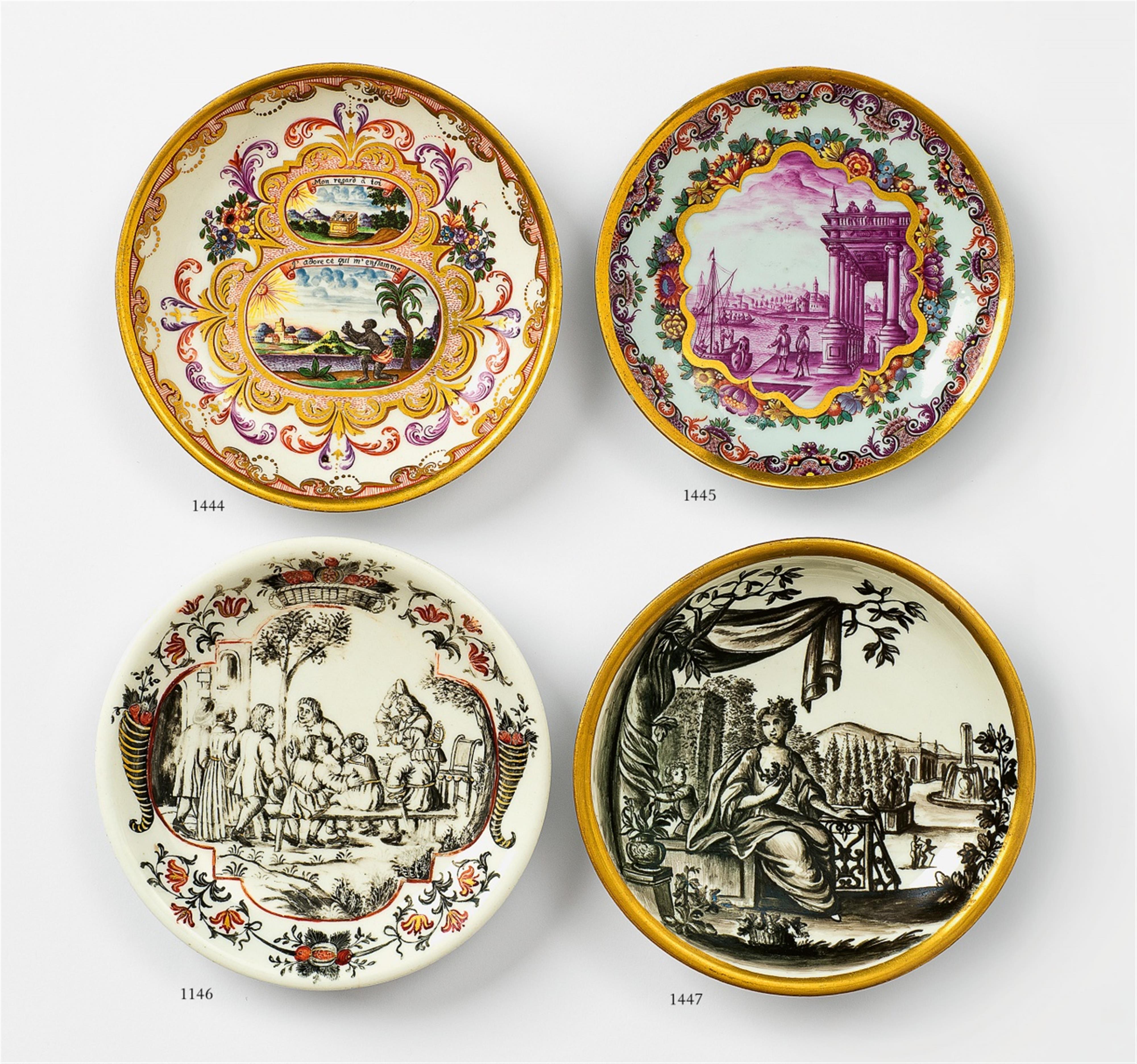 A rare Du Paquier porcelain saucer with a banquet scene - image-1