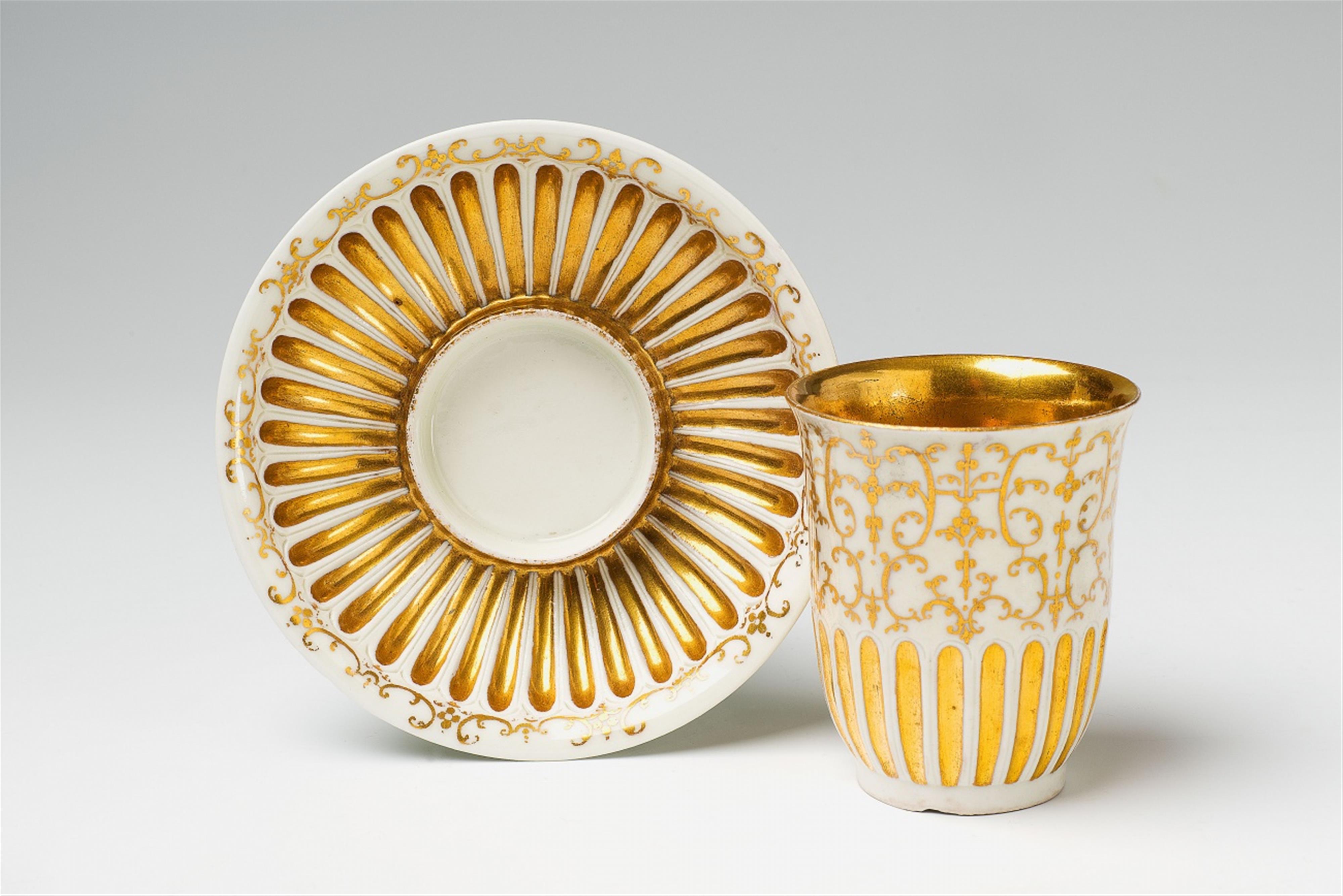 A gadrooned Meissen Böttger porcelain beaker and saucer - image-1