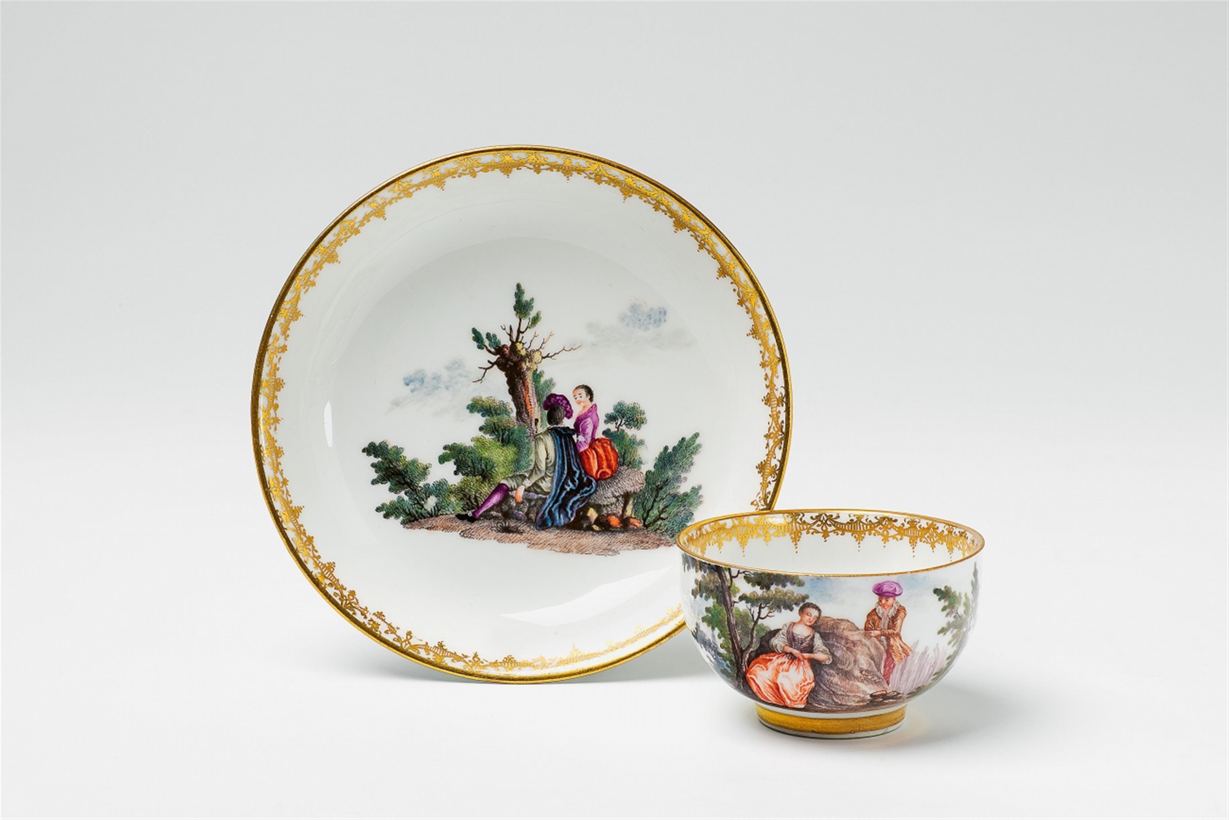 A Meissen porcelain cup and saucer with courting couples - image-1