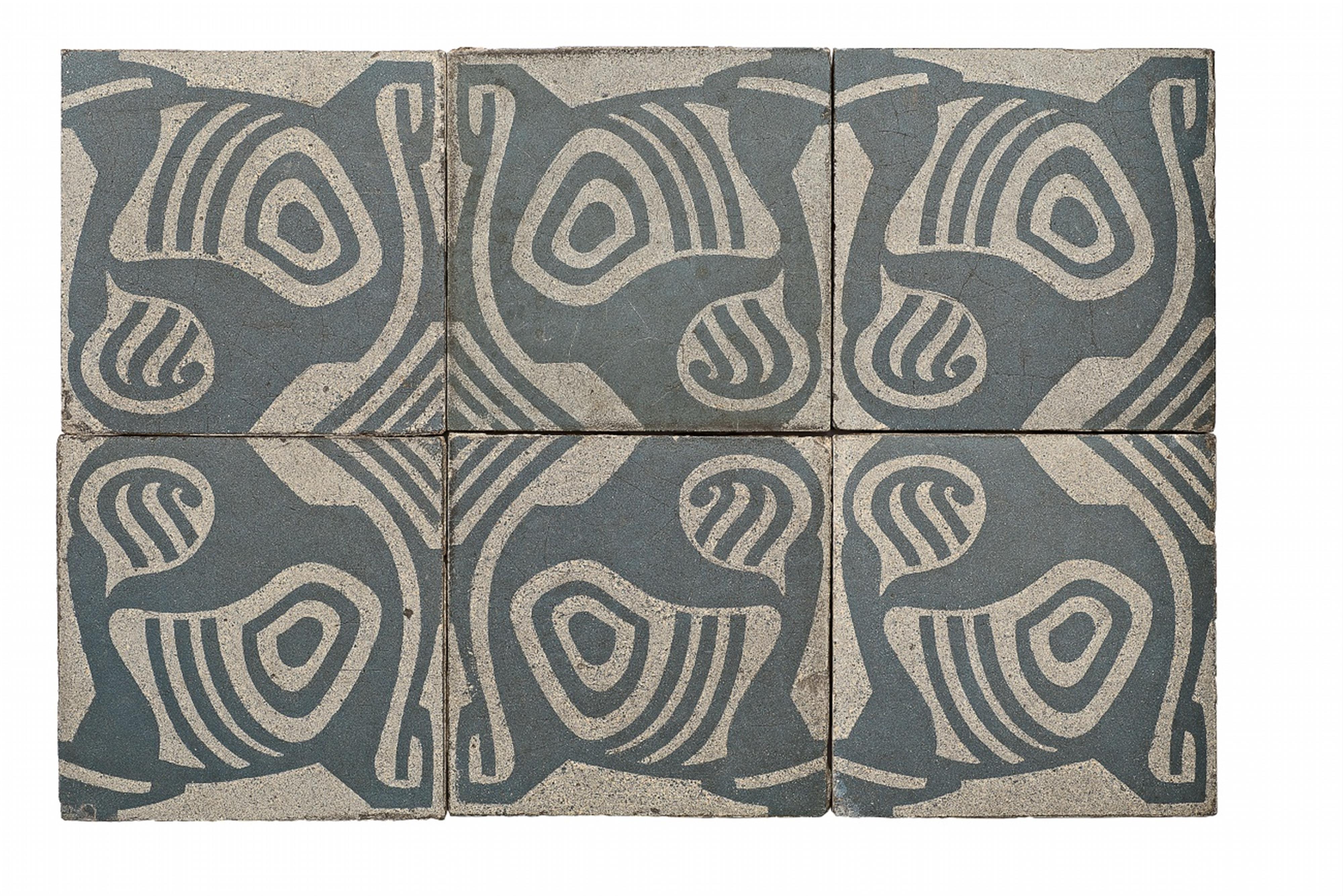 Six Jugendstil stoneware tiles - image-1