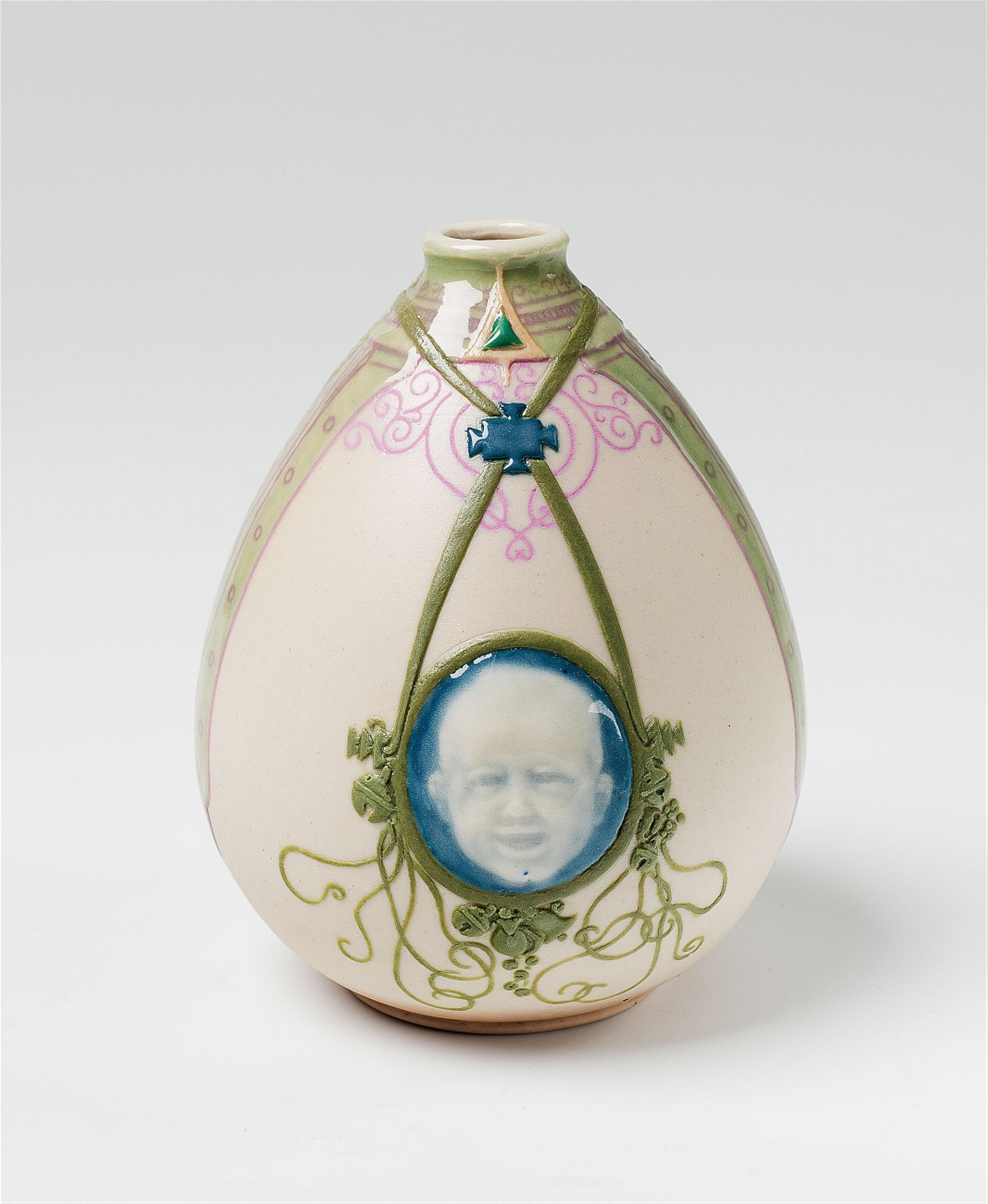A Sèvres porcelain vase âne with two mascarons by Taxile Doat - image-2