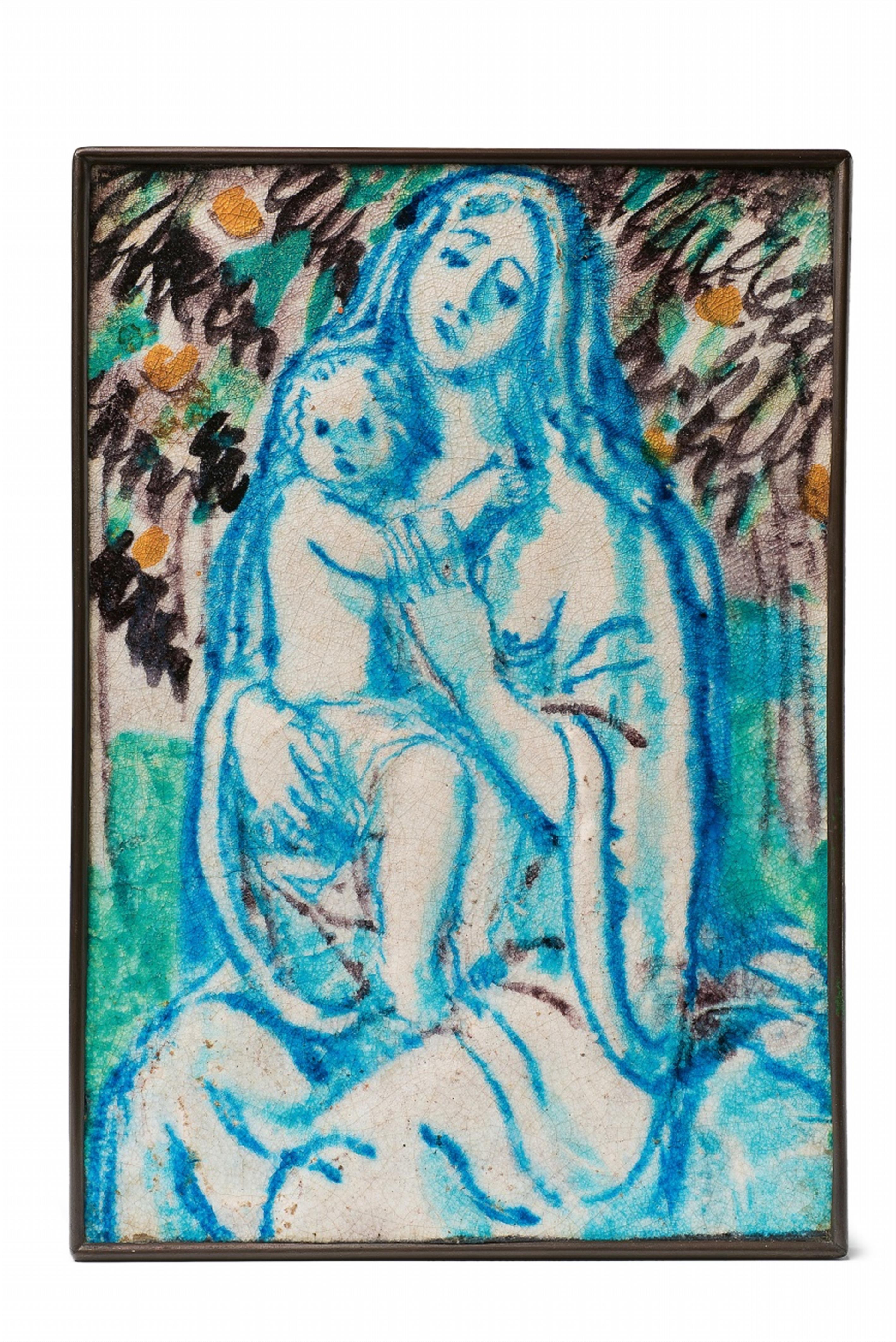 A majolica tile with the Virgin and Child - image-1