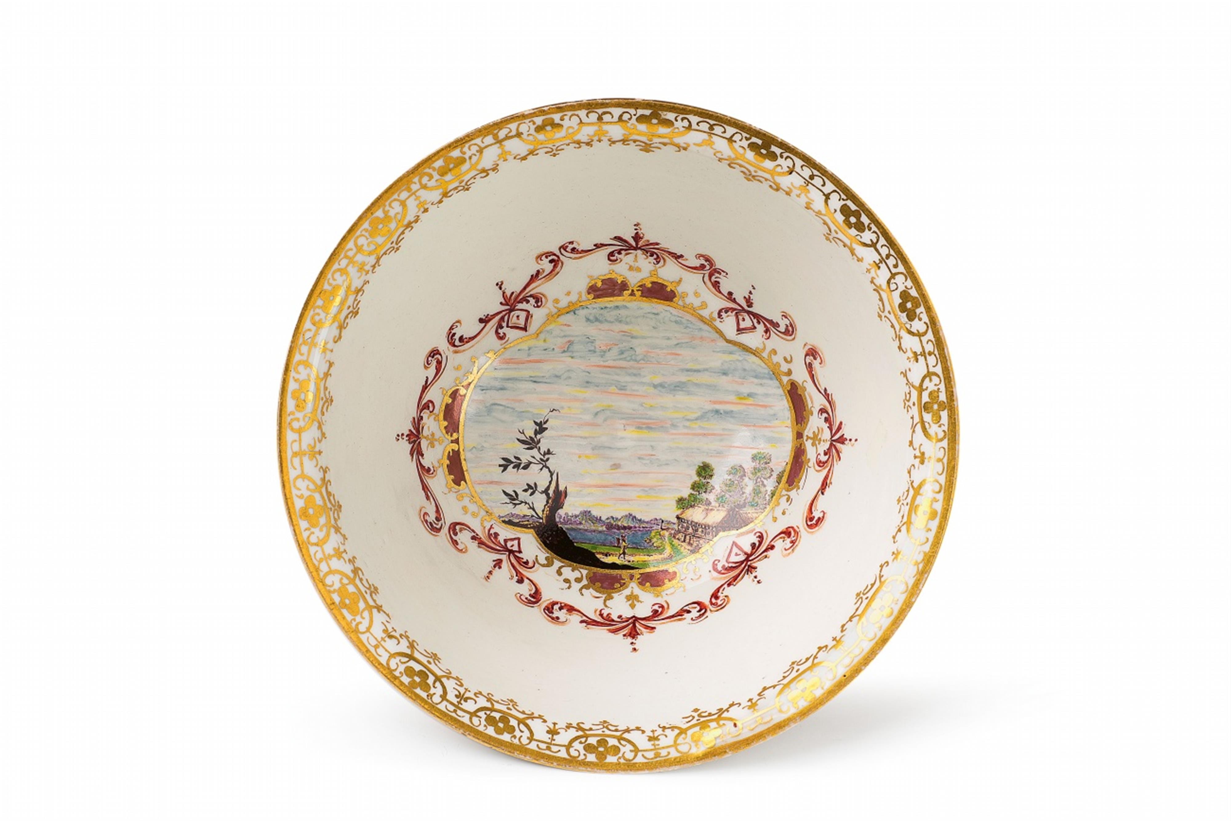 An early Meissen porcelain slop bowl with landscape decor - image-2