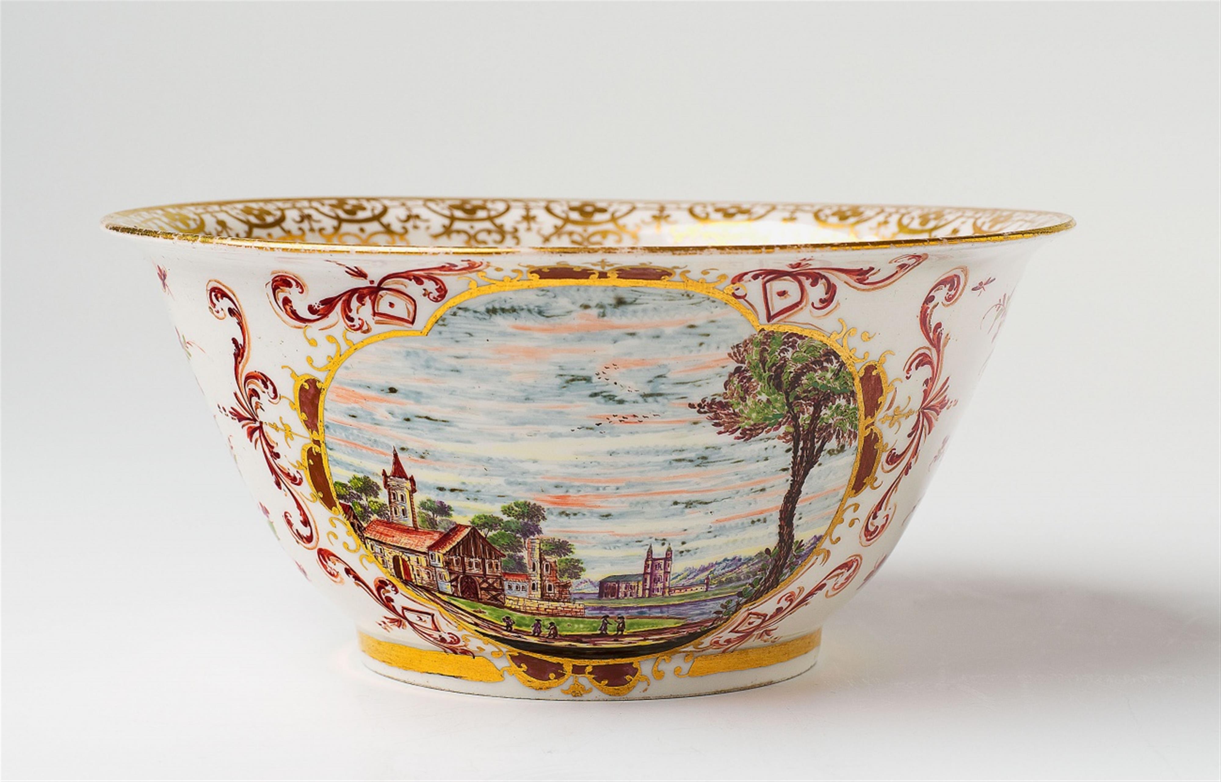 An early Meissen porcelain slop bowl with landscape decor - image-1