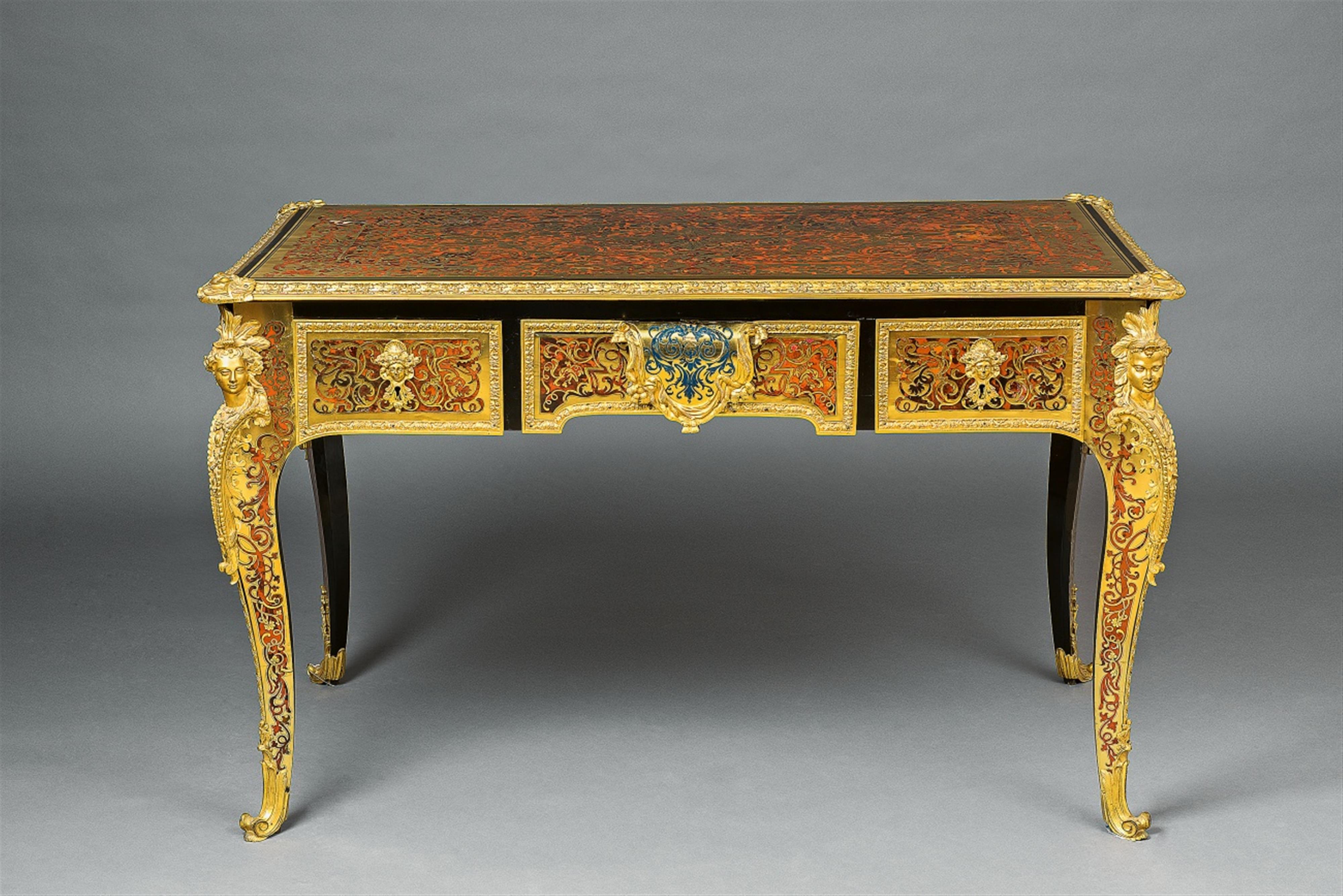 A mid-19th century Louis XIV style marquetry bureau plat - image-1