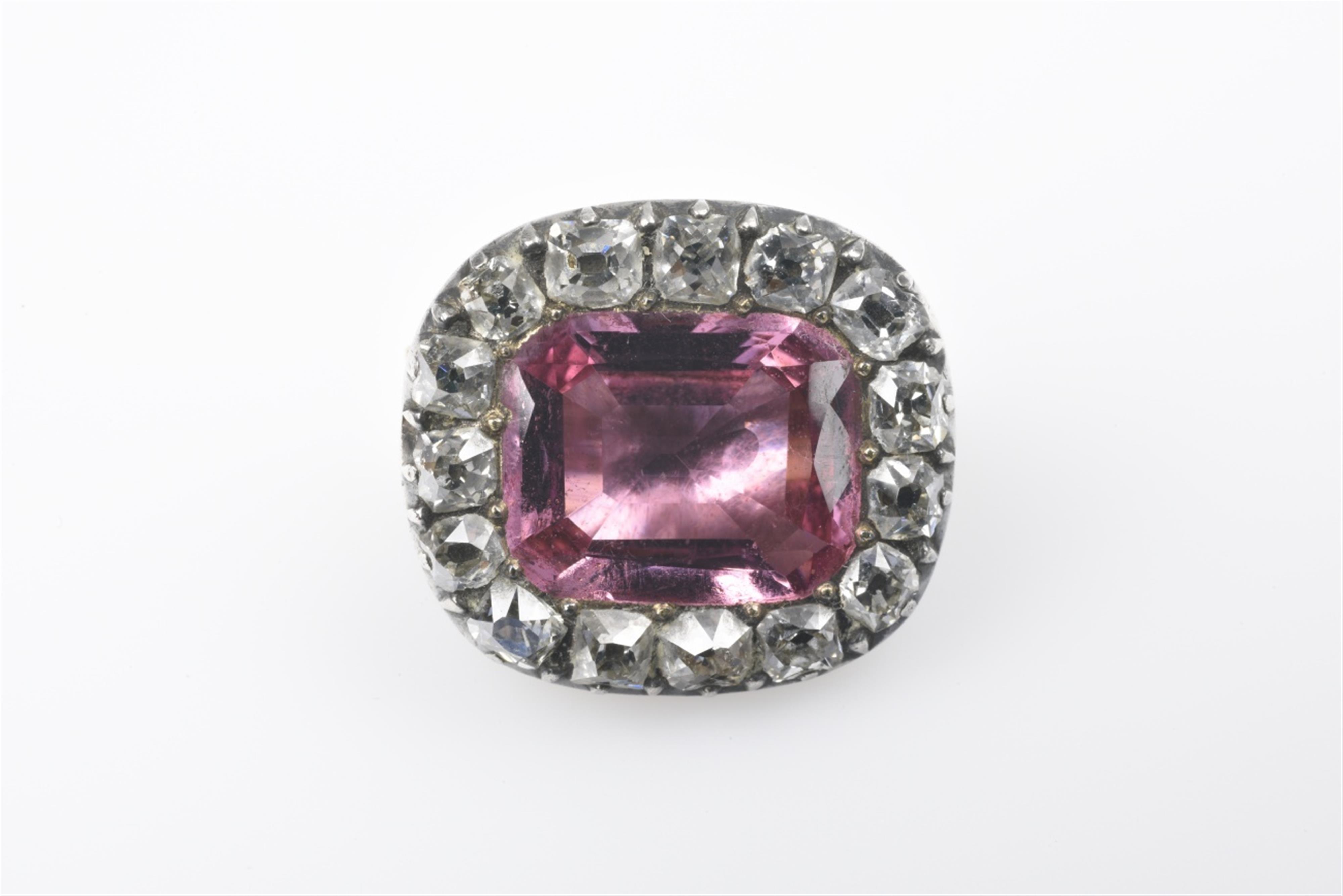 A 14k gold, silver, and pink spinel brooch - image-1