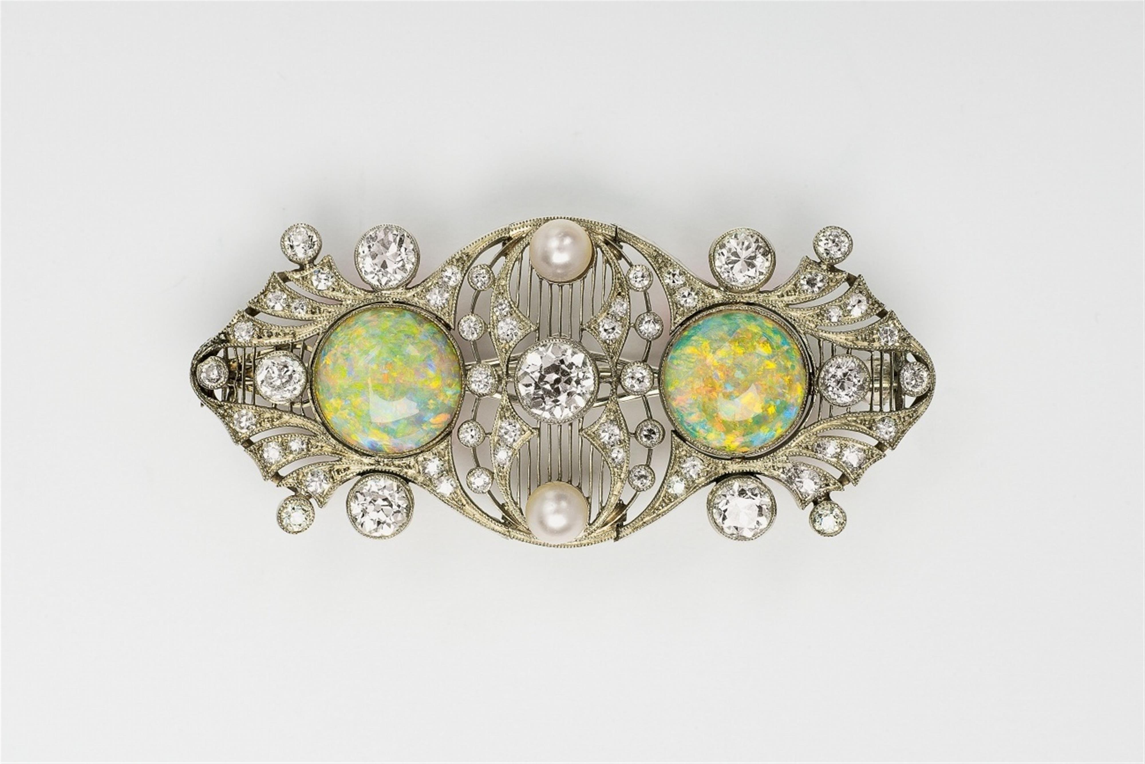 A Belle Epoque platinum and opal brooch - image-1