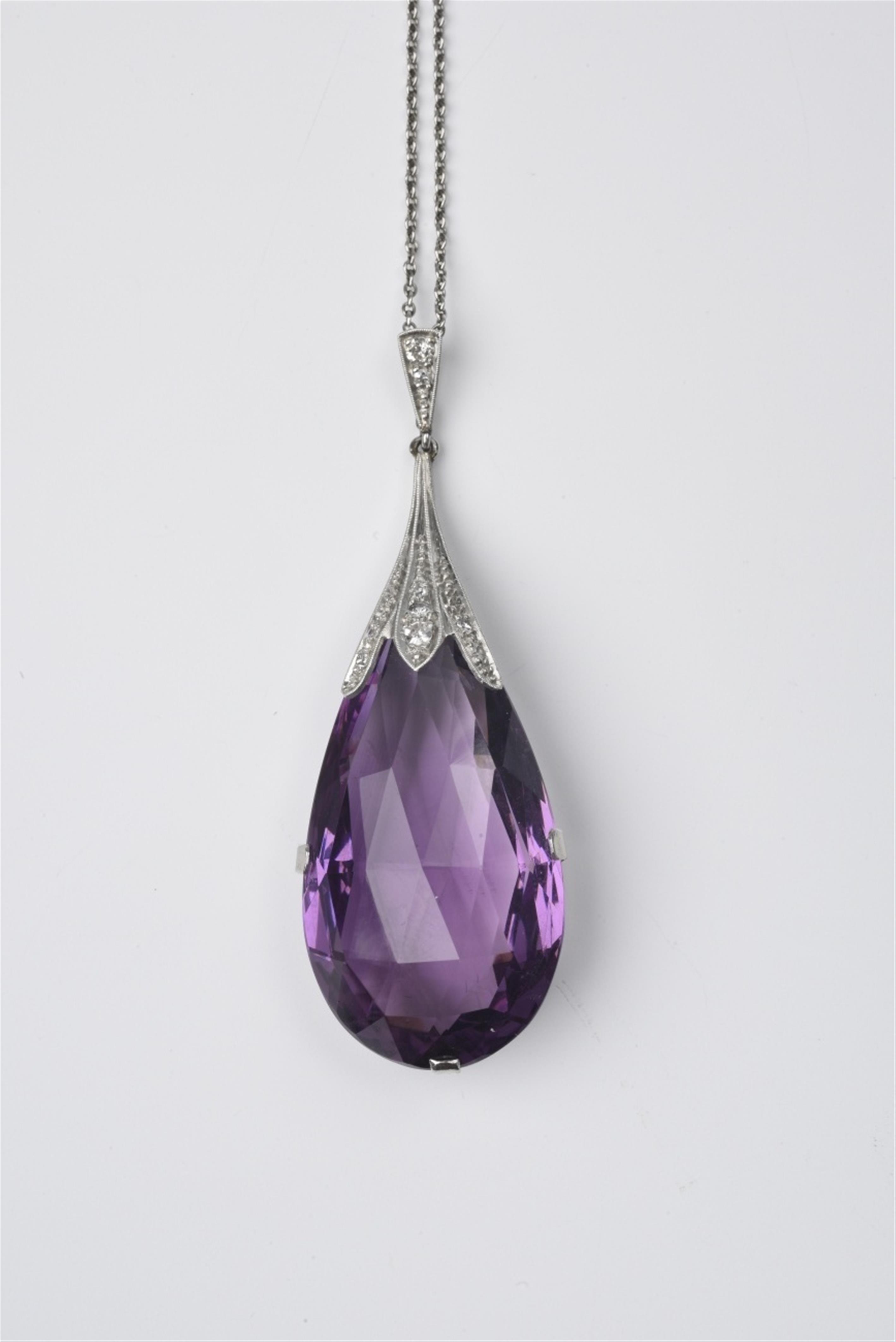 A platinum and amethyst pendant - image-1
