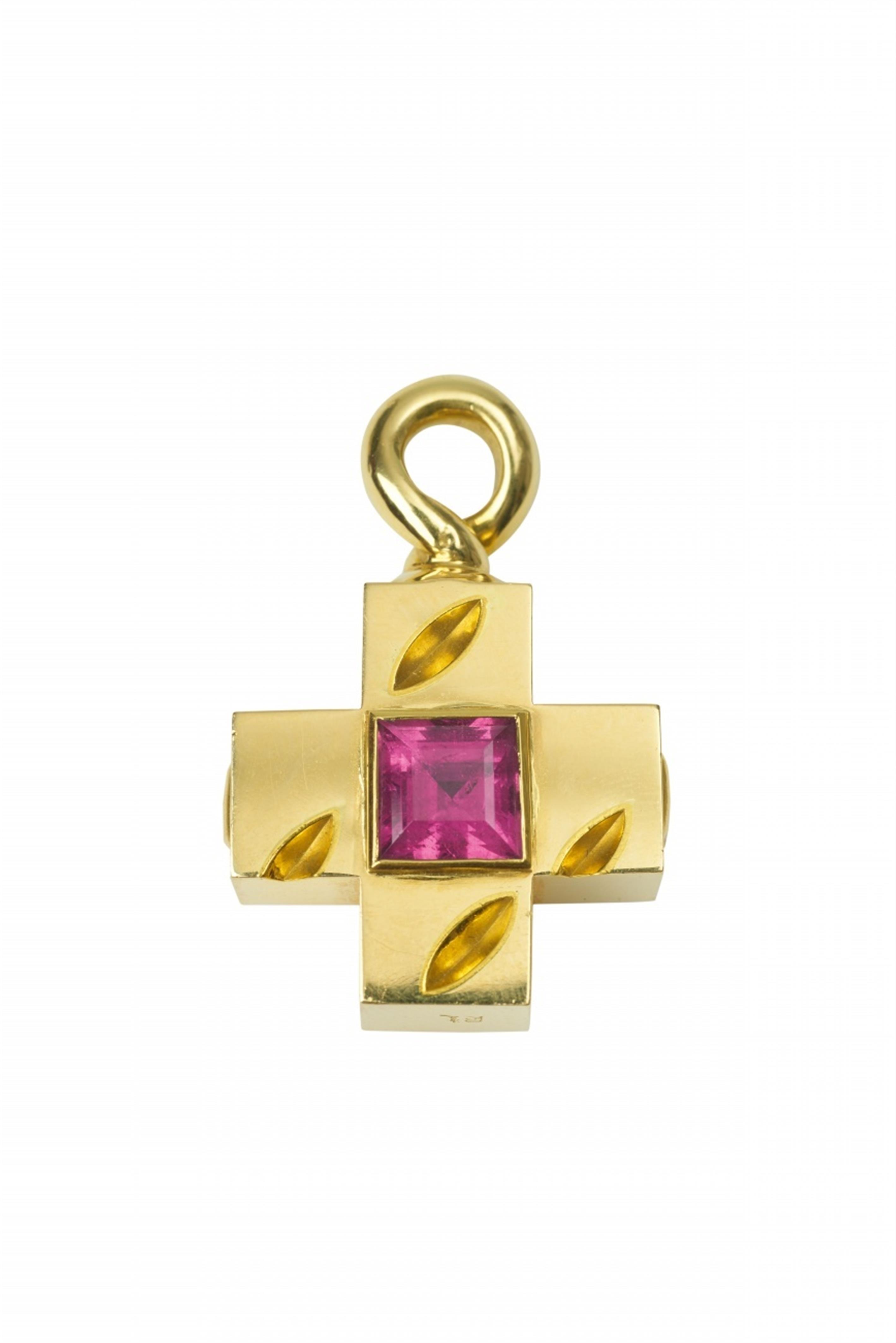 An 18k gold and tourmaline cross pendant - image-2