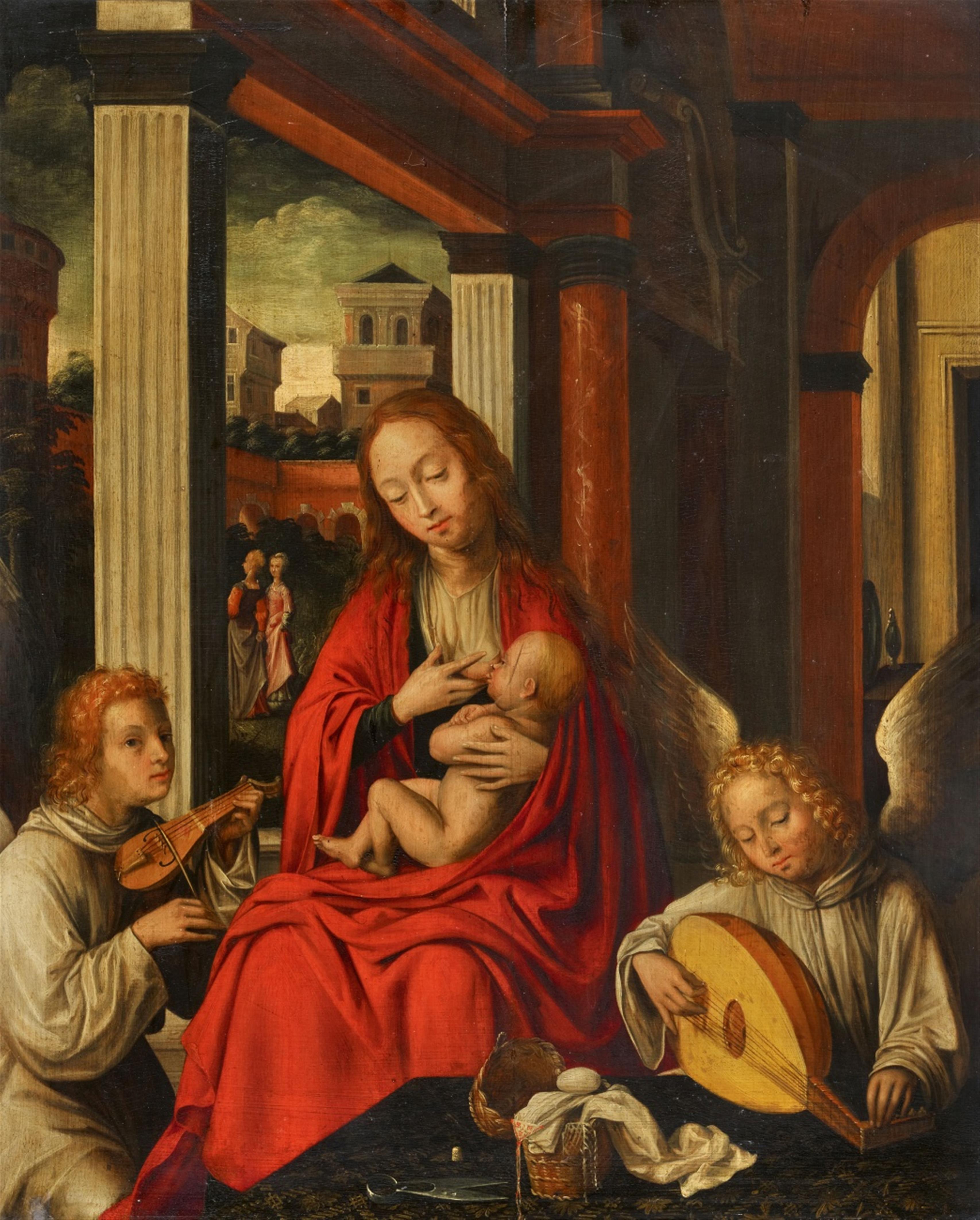 Antwerpener Meister, Mitte 16. Jahrhundert - Maria Lactans mit musizierenden Engeln - image-1