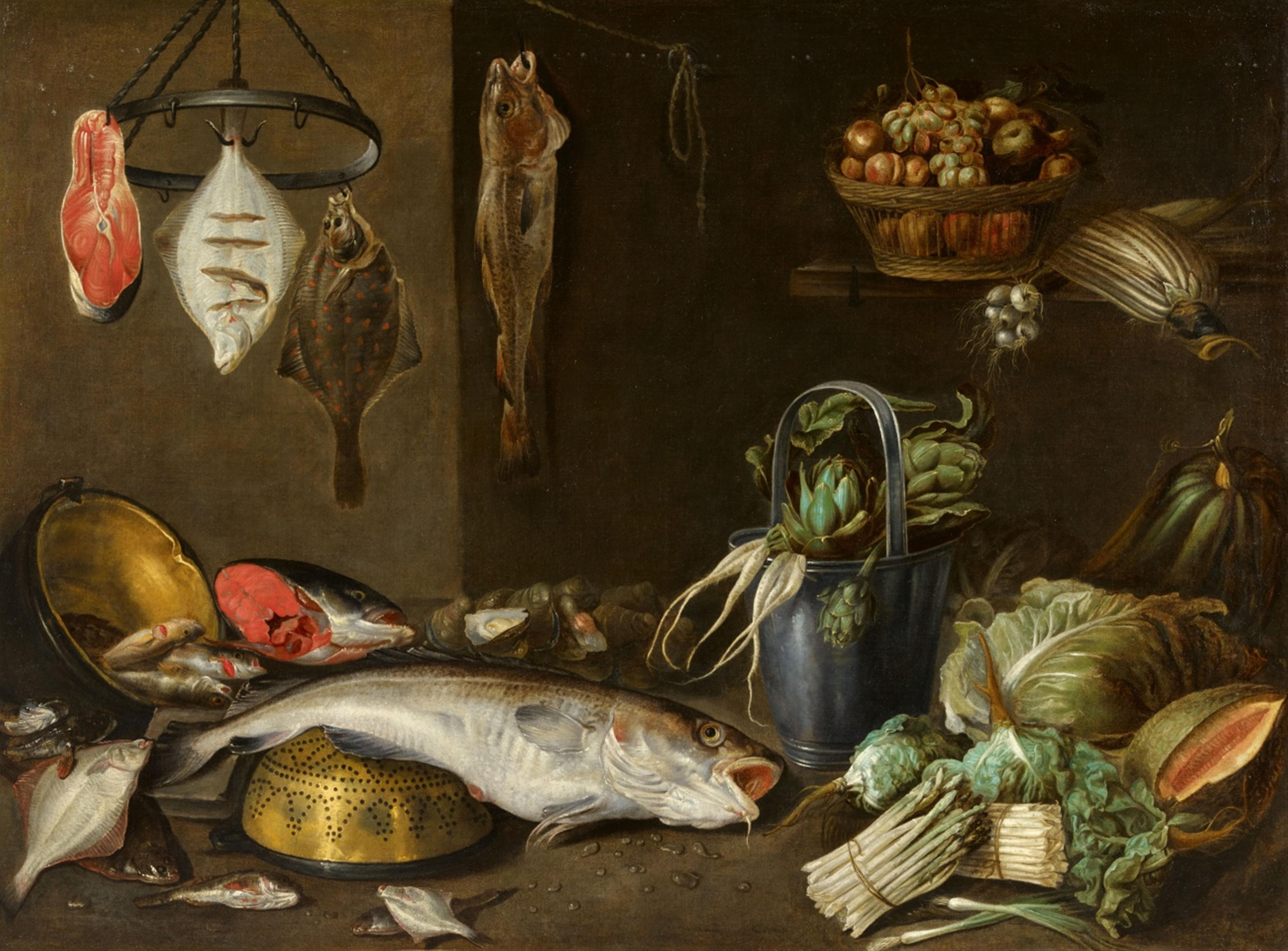 Alexander Adriaenssen - Still Life with Fish and Vegetables - image-1