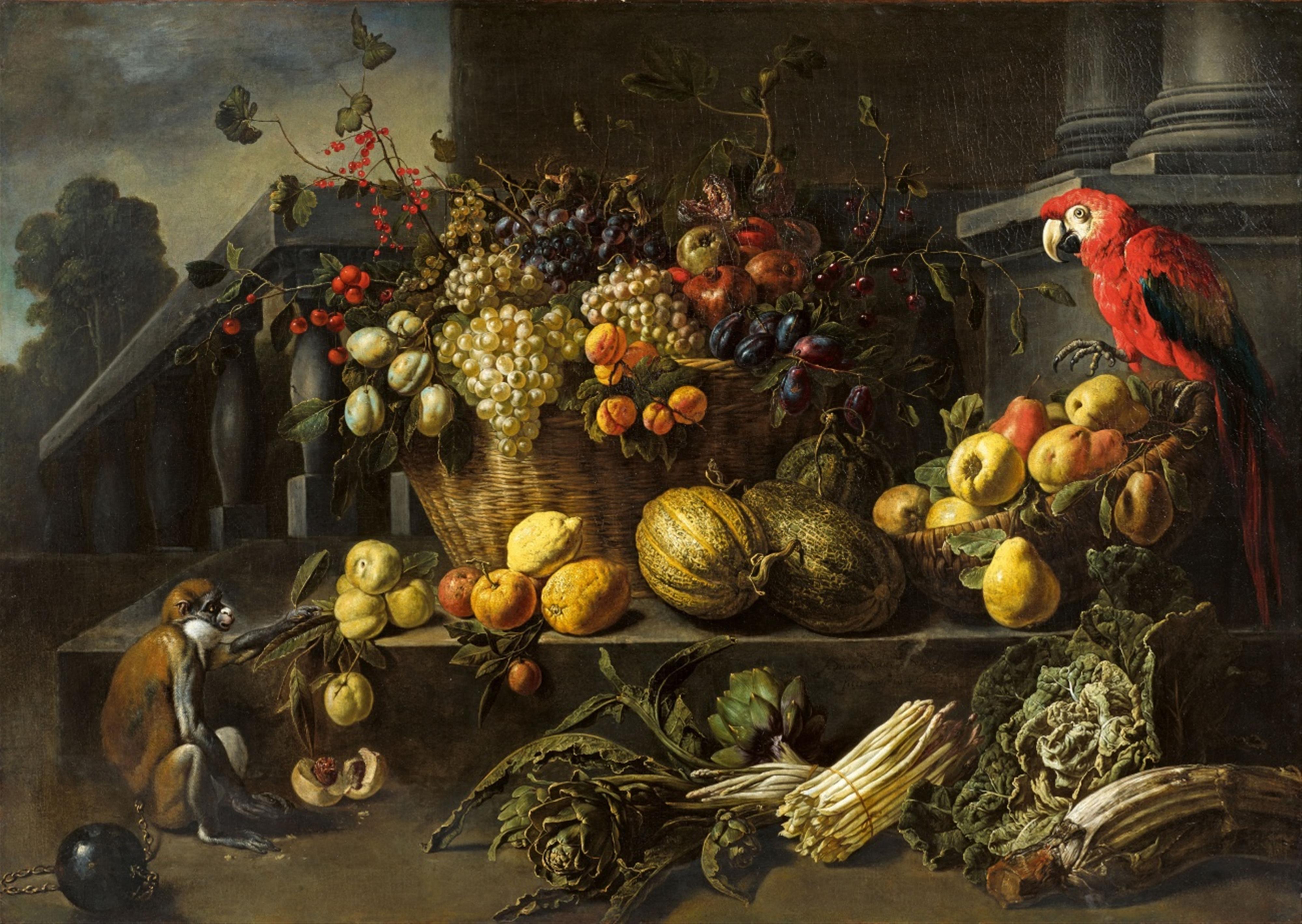 Adriaen van Utrecht - Stillleben mit Früchten, Gemüse und einem Papagei - image-1