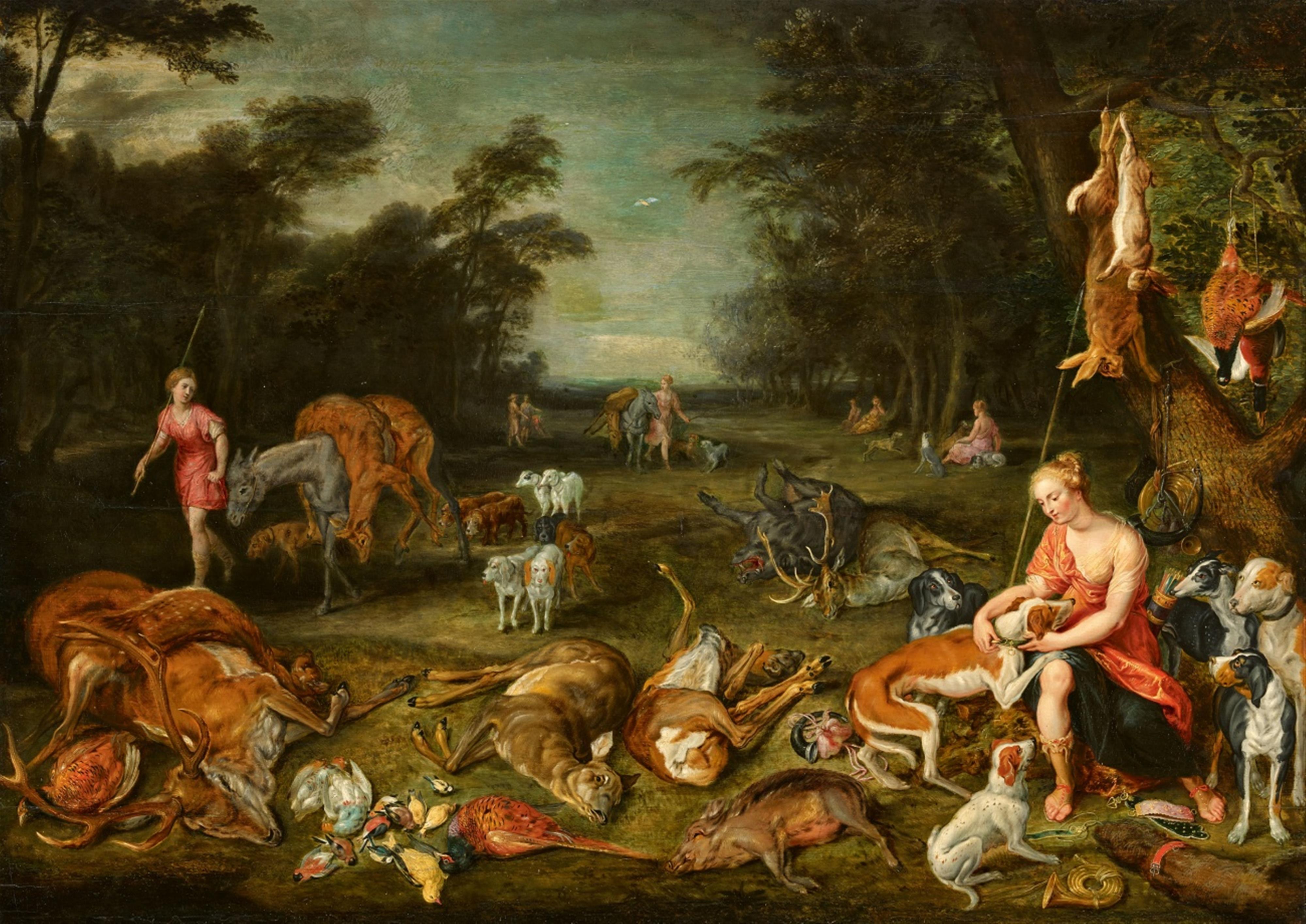 Jan Brueghel d. J., Umkreis
Hendrick van Balen, Umkreis - Landschaft mit Diana und Jagdbeute - image-1