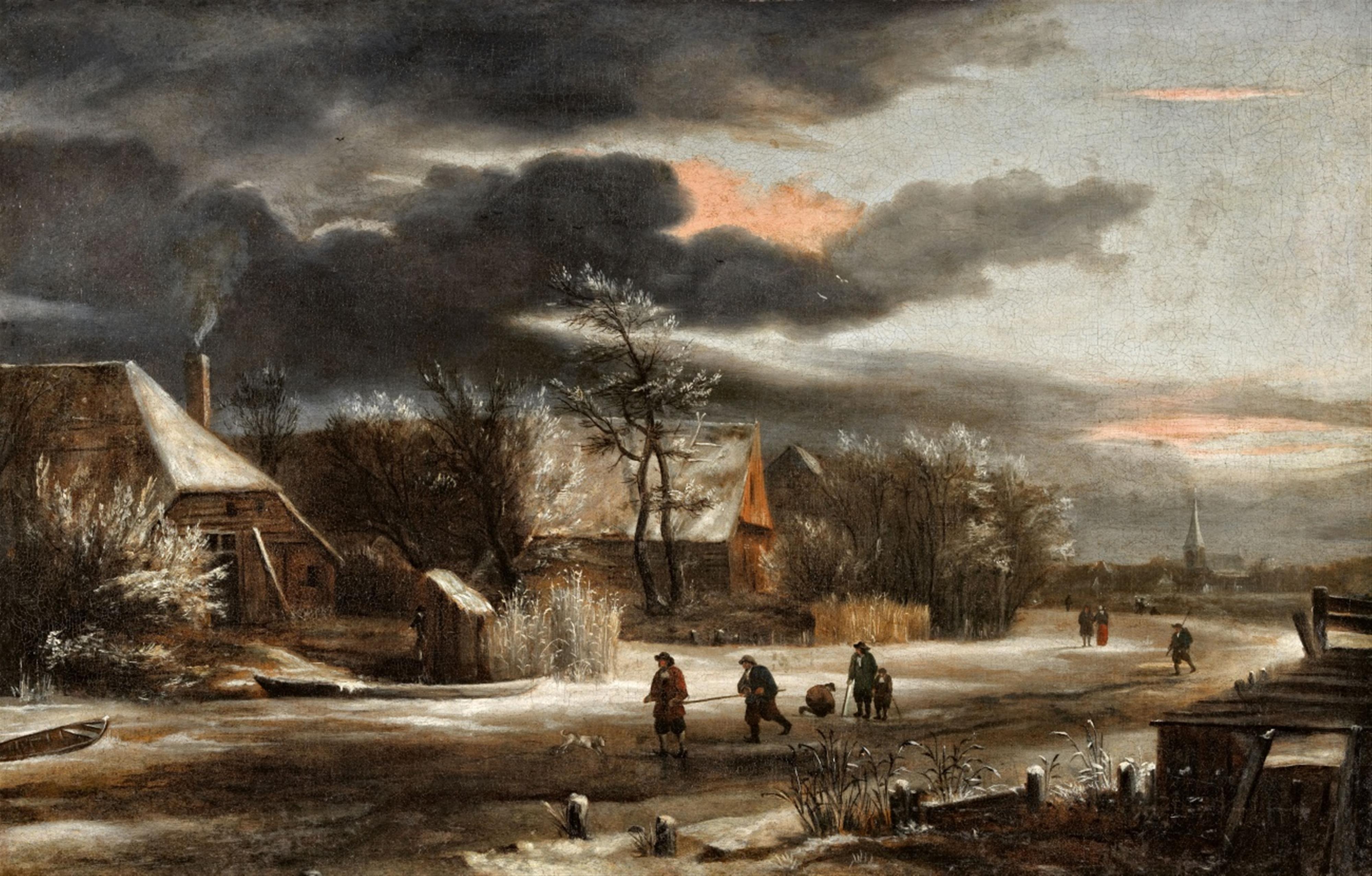 Jacob van Ruisdael - Winterlandschaft mit Ortschaft und zugefrorenem Kanal - image-1