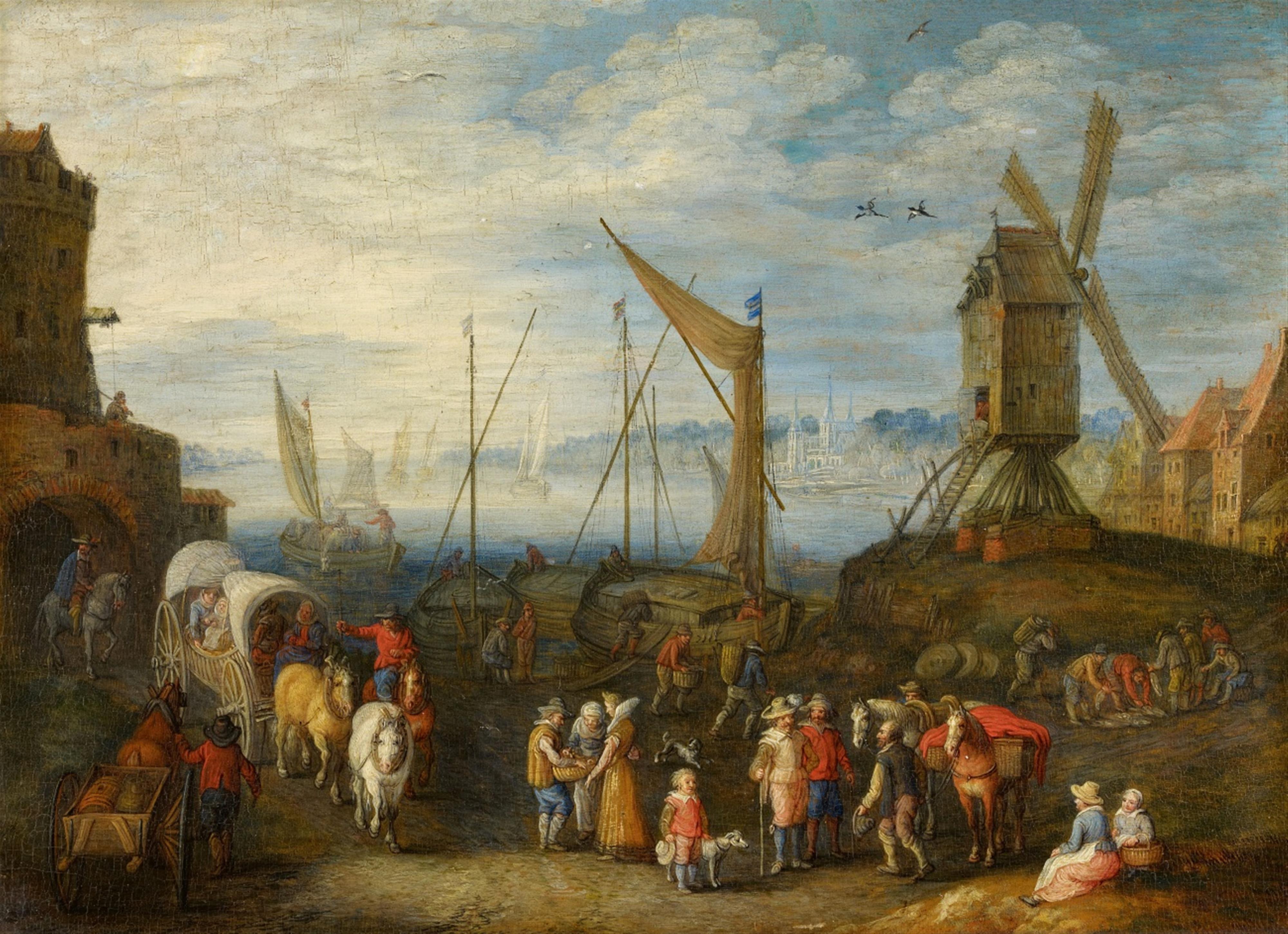 Josef van Bredael - Harbour Scene with a Mill - image-1