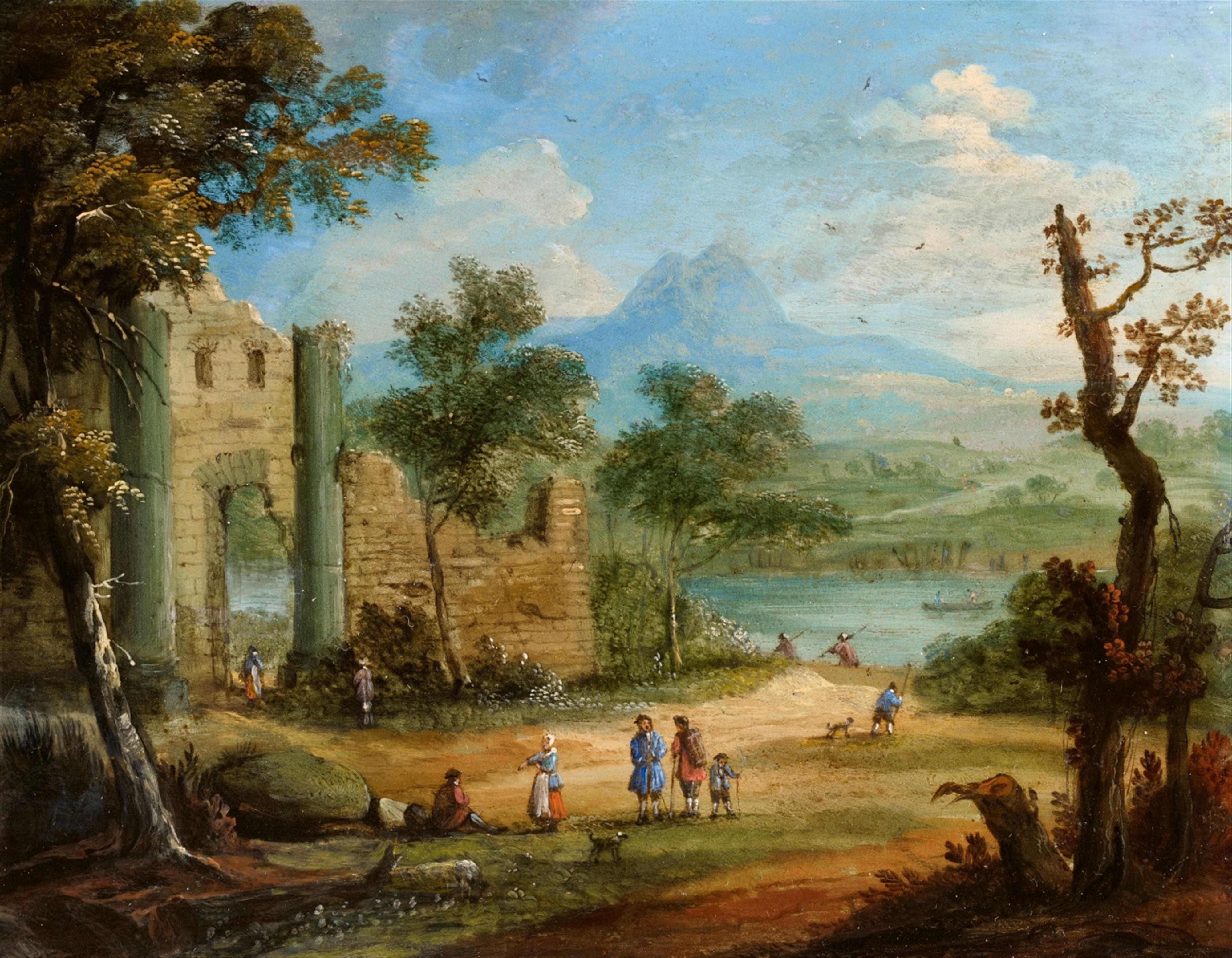 Jan Frans van Bredael - Landscape with Travellers and Ruins - image-1
